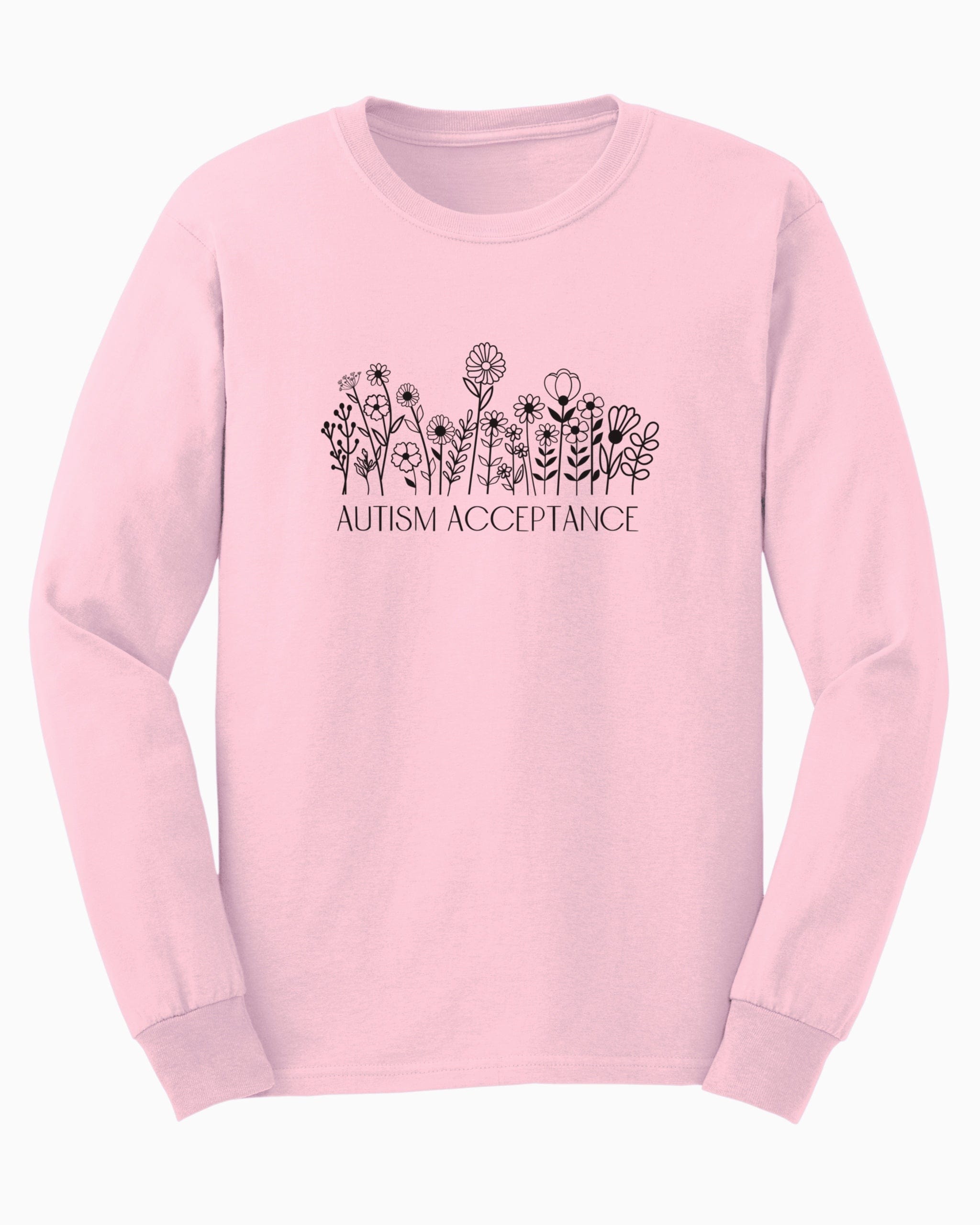 Autism Acceptance Wildflowers Long Sleeve T-Shirt-Light Pink-Neurodiversity, ADHD & Autism Awareness & Acceptance Long-sleeve by Daily Bloom
