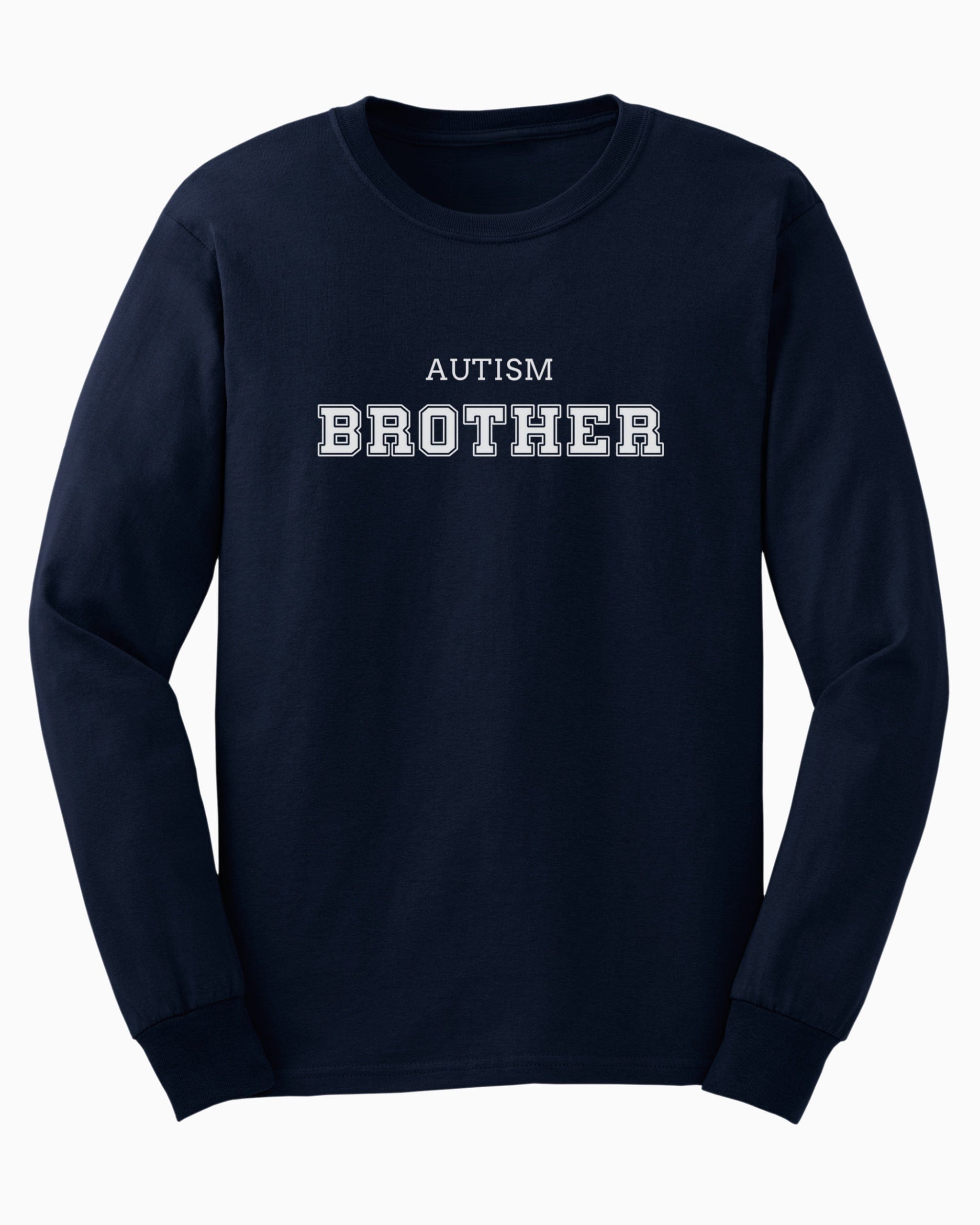 Autism Brother College Long Sleeve T-Shirt-Navy-Neurodiversity, ADHD & Autism Awareness & Acceptance Long-sleeve by Daily Bloom
