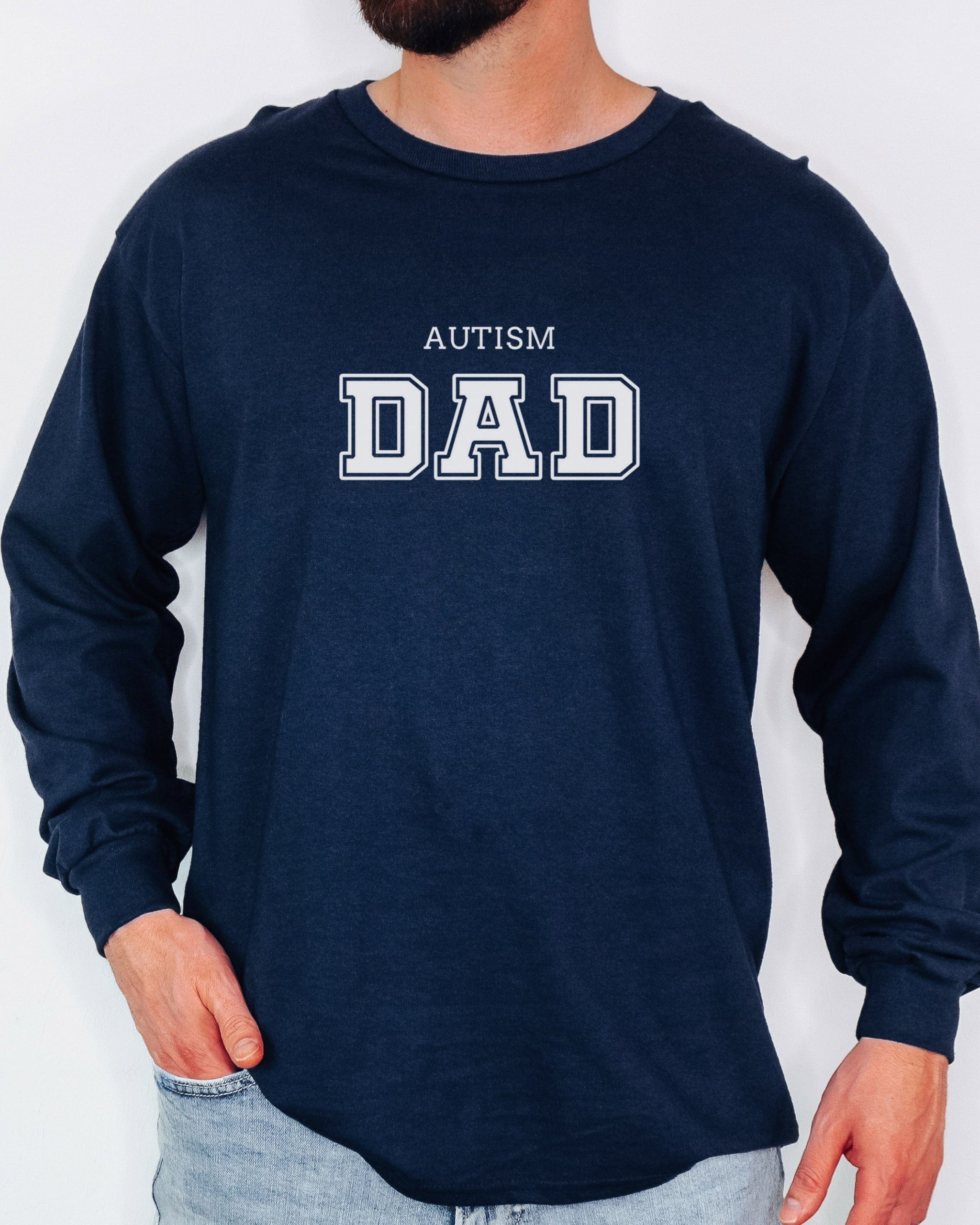 Autism Dad College Long Sleeve T-Shirt-Neurodiversity, ADHD & Autism Awareness & Acceptance Long-sleeve by Daily Bloom