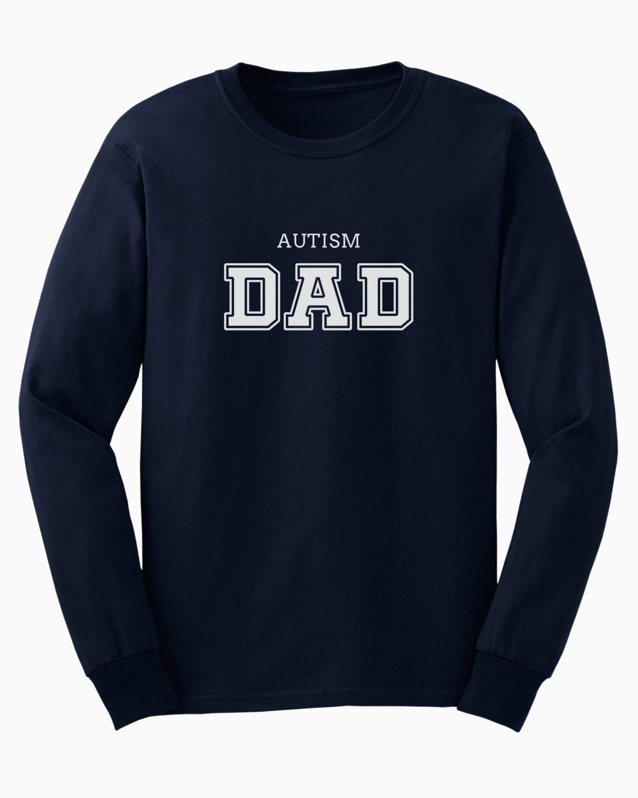 Autism Dad College Long Sleeve T-Shirt-Navy-Neurodiversity, ADHD & Autism Awareness & Acceptance Long-sleeve by Daily Bloom