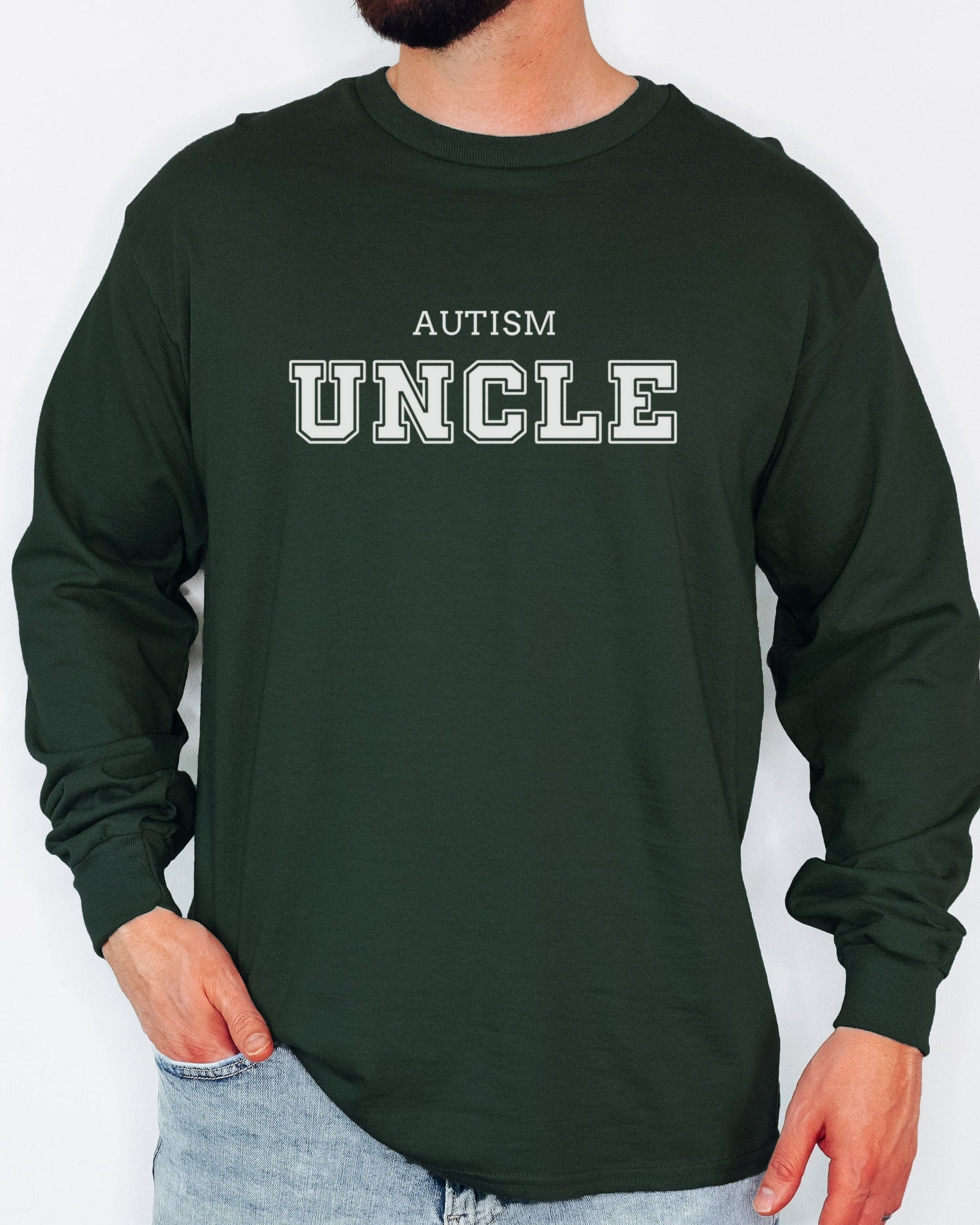 Autism Uncle College Long Sleeve T-Shirt-Neurodiversity, ADHD & Autism Awareness & Acceptance Long-sleeve by Daily Bloom