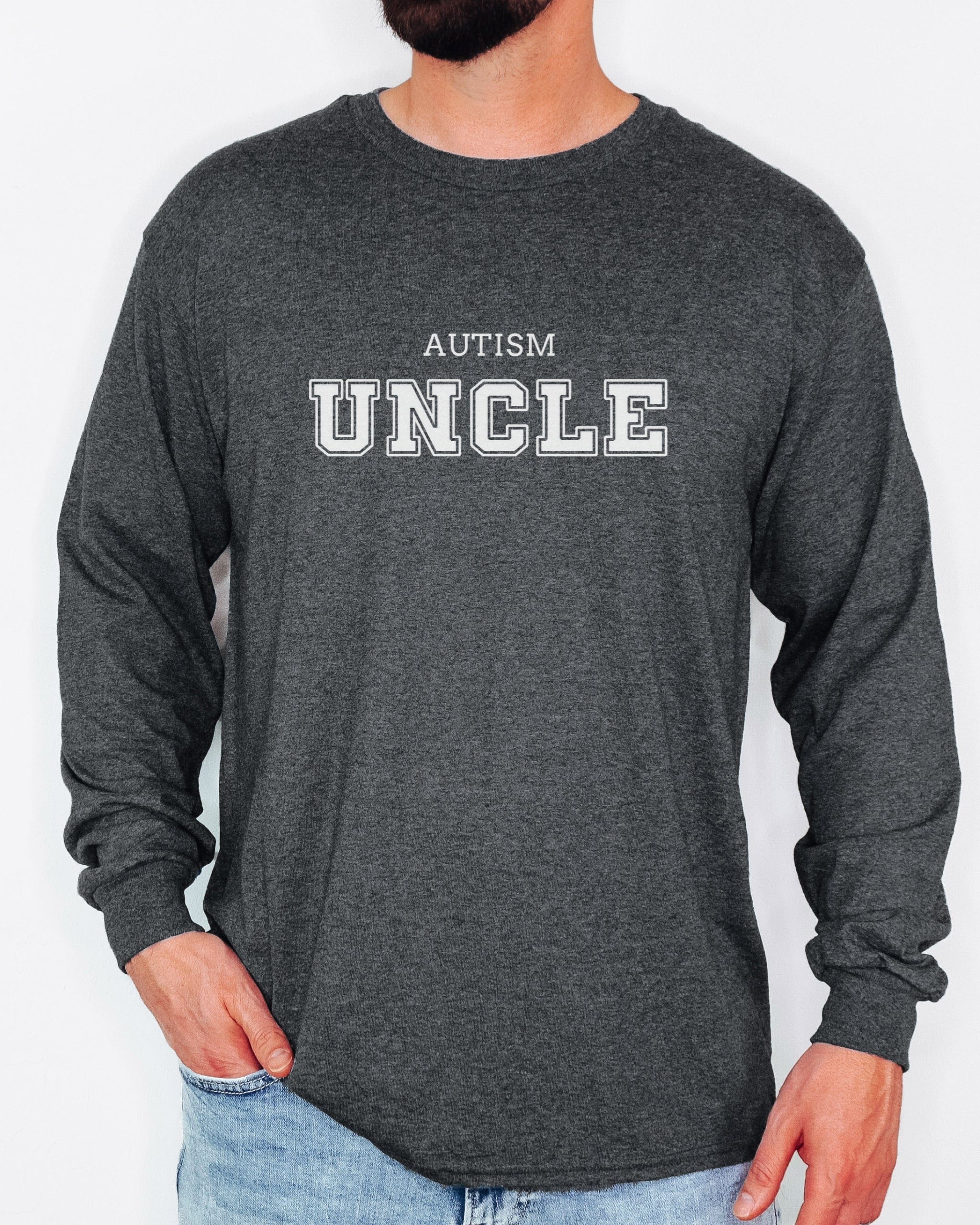 Autism Uncle College Long Sleeve T-Shirt-Neurodiversity, ADHD & Autism Awareness & Acceptance Long-sleeve by Daily Bloom