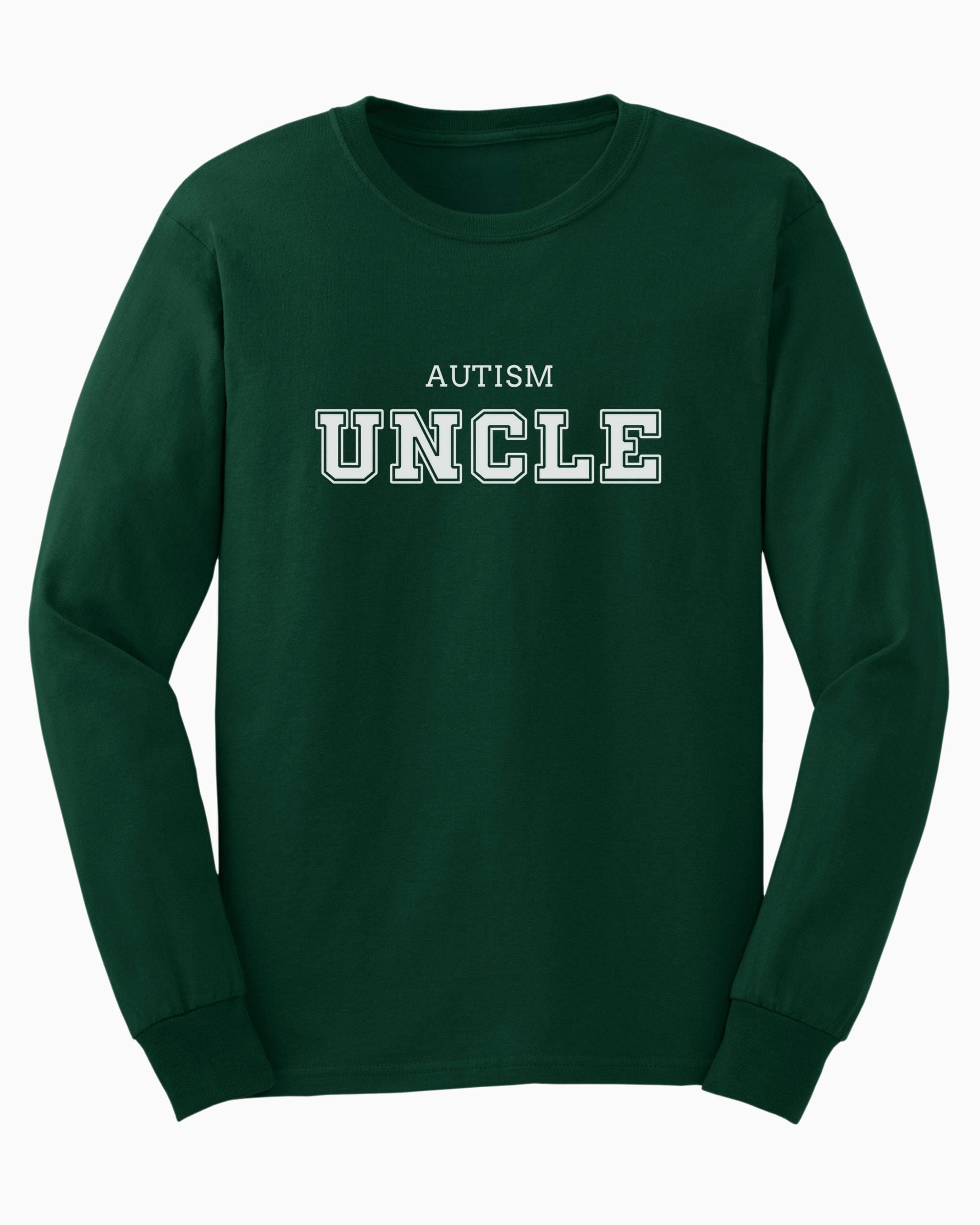 Autism Uncle College Long Sleeve T-Shirt-Forest Green-Neurodiversity, ADHD & Autism Awareness & Acceptance Long-sleeve by Daily Bloom