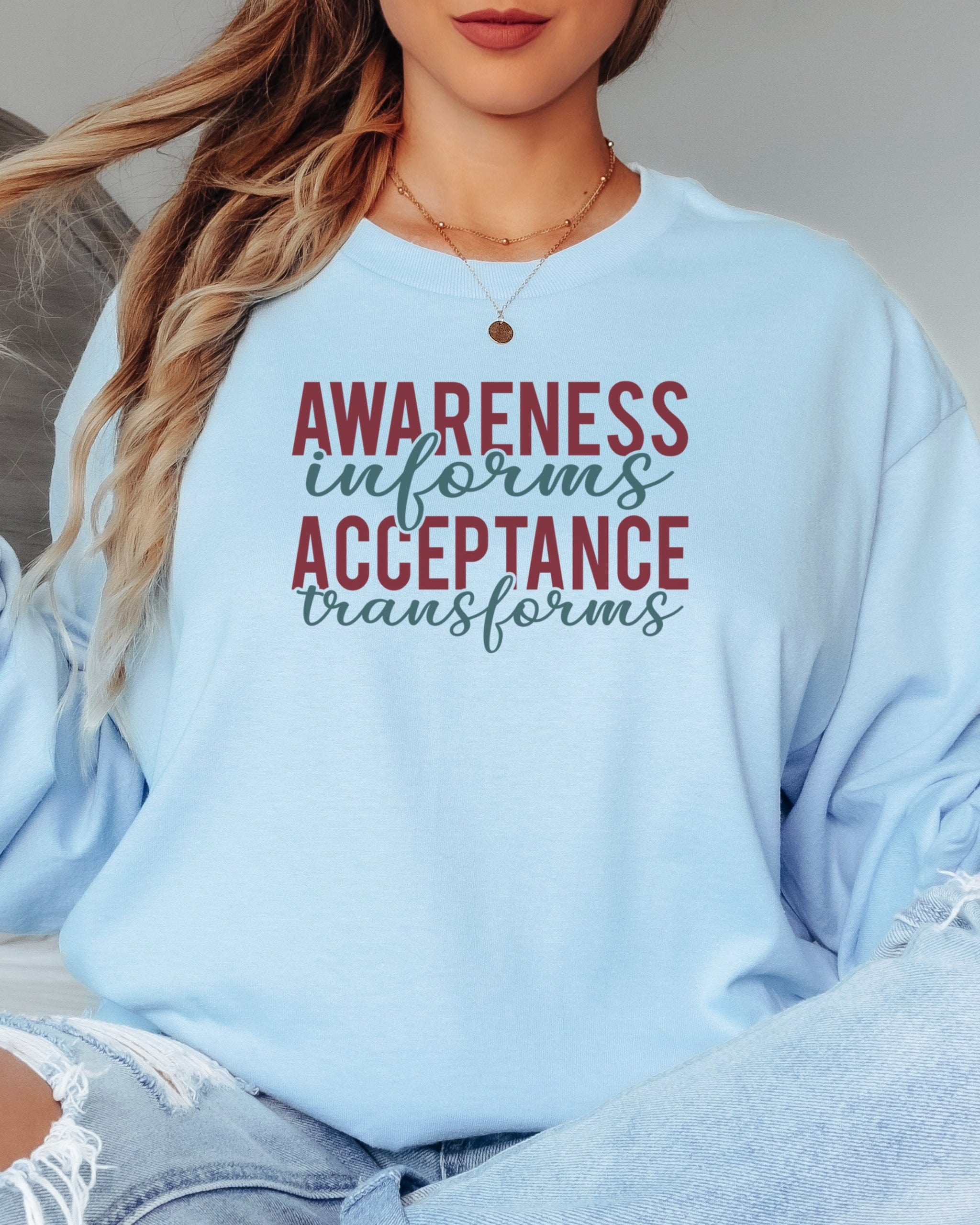 Awareness Informs Acceptance Transforms Long Sleeve T-Shirt-Neurodiversity, ADHD & Autism Awareness & Acceptance Long-sleeve by Daily Bloom