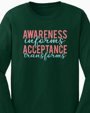 Awareness Informs Acceptance Transforms Long Sleeve T-Shirt-Neurodiversity, ADHD & Autism Awareness & Acceptance Long-sleeve by Daily Bloom