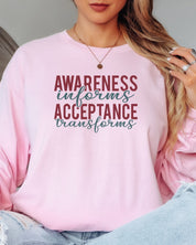 Awareness Informs Acceptance Transforms Long Sleeve T-Shirt-Neurodiversity, ADHD & Autism Awareness & Acceptance Long-sleeve by Daily Bloom