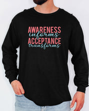 Awareness Informs Acceptance Transforms Long Sleeve T-Shirt-Neurodiversity, ADHD & Autism Awareness & Acceptance Long-sleeve by Daily Bloom