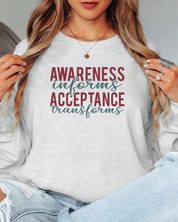 Awareness Informs Acceptance Transforms Long Sleeve T-Shirt-Neurodiversity, ADHD & Autism Awareness & Acceptance Long-sleeve by Daily Bloom