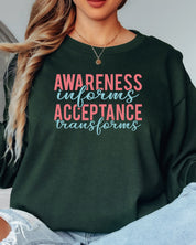 Awareness Informs Acceptance Transforms Long Sleeve T-Shirt-Neurodiversity, ADHD & Autism Awareness & Acceptance Long-sleeve by Daily Bloom