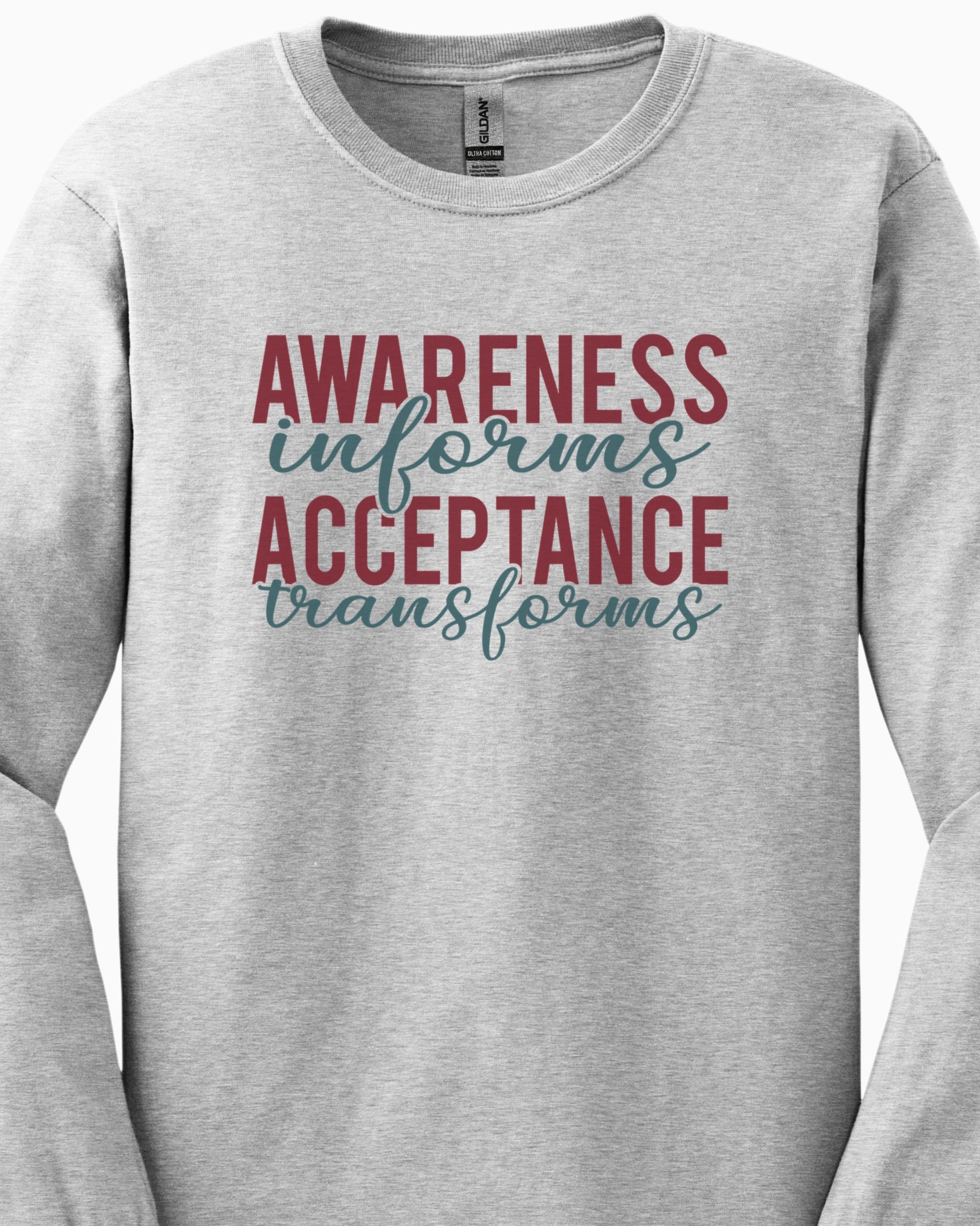Awareness Informs Acceptance Transforms Long Sleeve T-Shirt-Neurodiversity, ADHD & Autism Awareness & Acceptance Long-sleeve by Daily Bloom