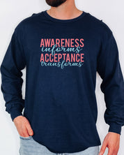Awareness Informs Acceptance Transforms Long Sleeve T-Shirt-Neurodiversity, ADHD & Autism Awareness & Acceptance Long-sleeve by Daily Bloom