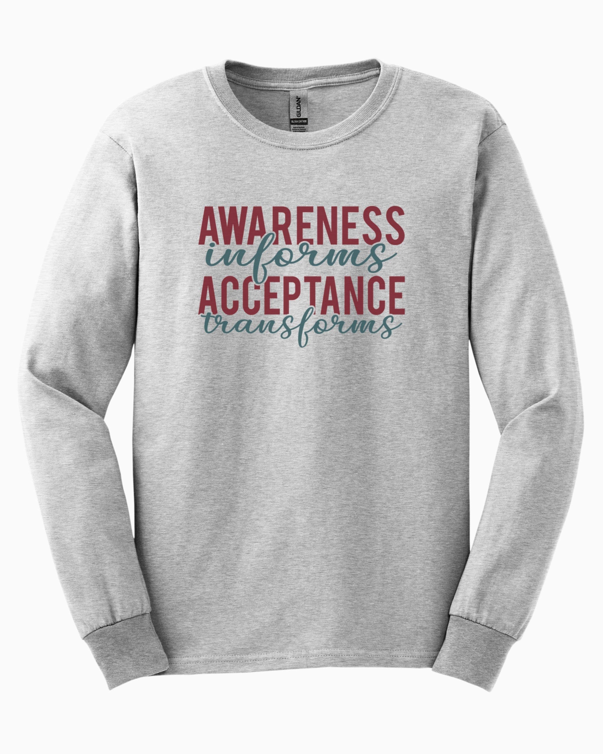 Awareness Informs Acceptance Transforms Long Sleeve T-Shirt-Ash-Neurodiversity, ADHD & Autism Awareness & Acceptance Long-sleeve by Daily Bloom