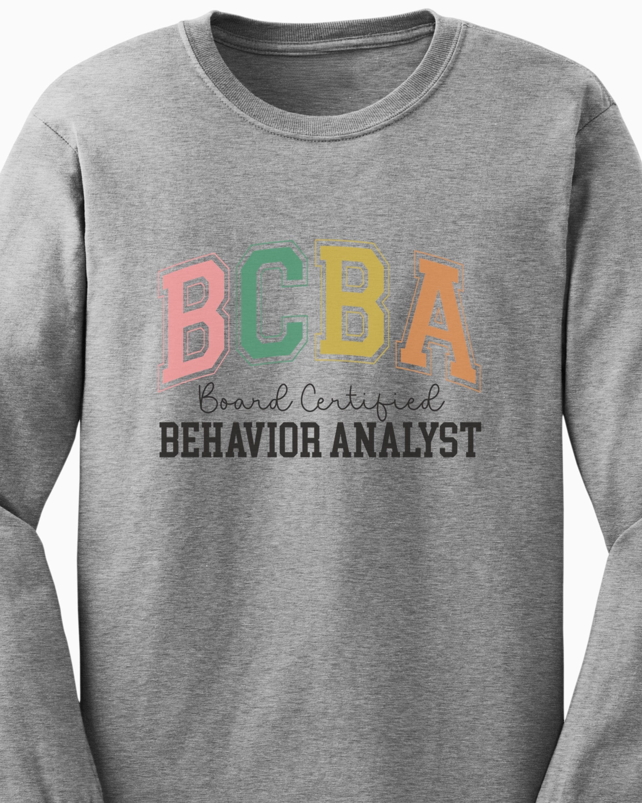 BCBA - Board Certified Behavior Analyst College Style Long Sleeve T-Shirt-Neurodiversity, ADHD & Autism Awareness & Acceptance Long-sleeve by Daily Bloom