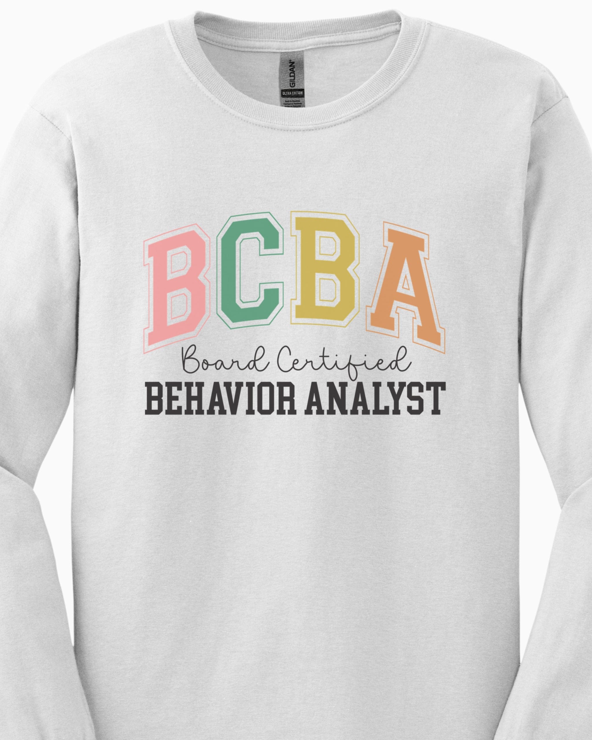 BCBA - Board Certified Behavior Analyst College Style Long Sleeve T-Shirt-Neurodiversity, ADHD & Autism Awareness & Acceptance Long-sleeve by Daily Bloom