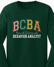 BCBA - Board Certified Behavior Analyst College Style Long Sleeve T-Shirt-Neurodiversity, ADHD & Autism Awareness & Acceptance Long-sleeve by Daily Bloom