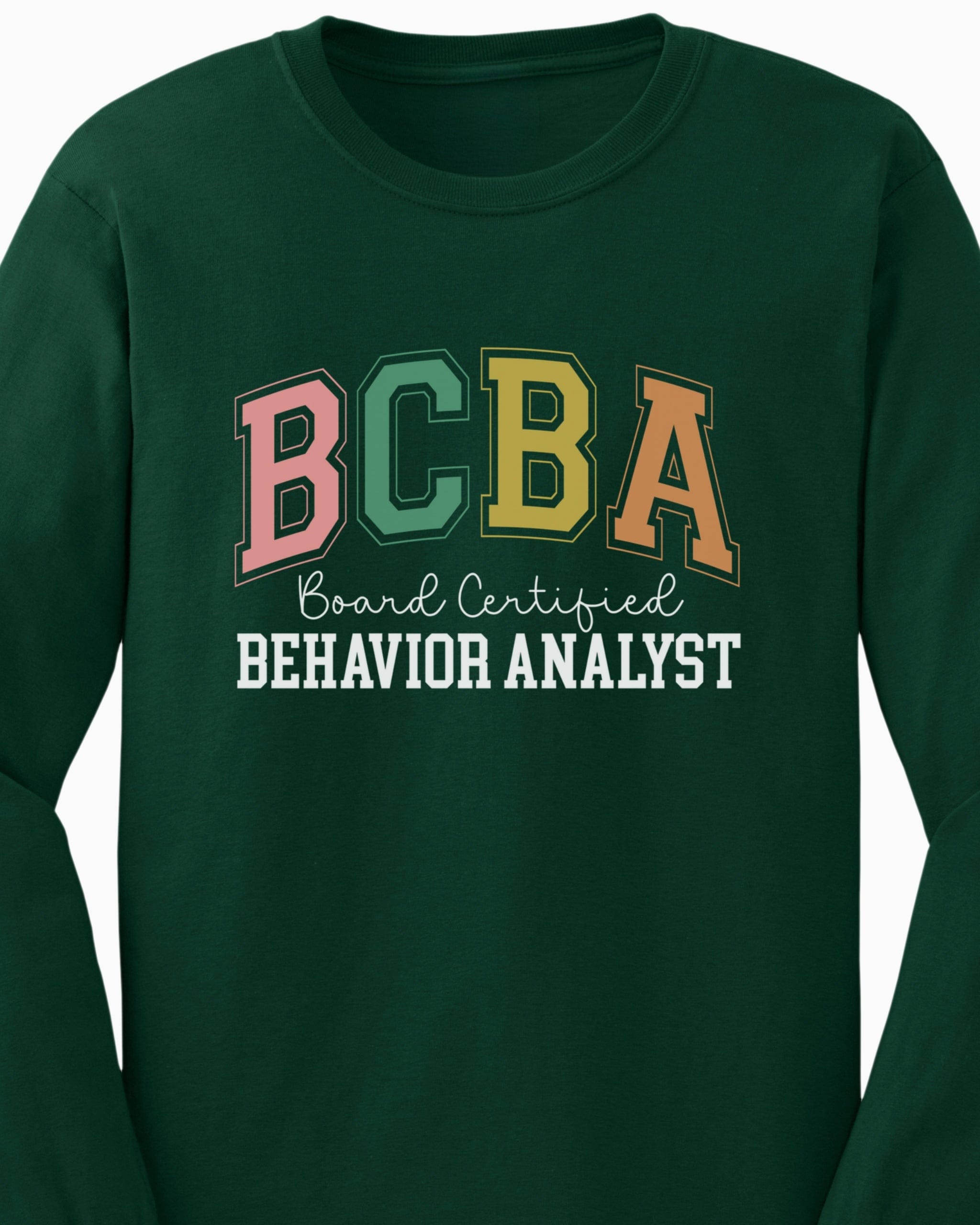 BCBA - Board Certified Behavior Analyst College Style Long Sleeve T-Shirt-Neurodiversity, ADHD & Autism Awareness & Acceptance Long-sleeve by Daily Bloom