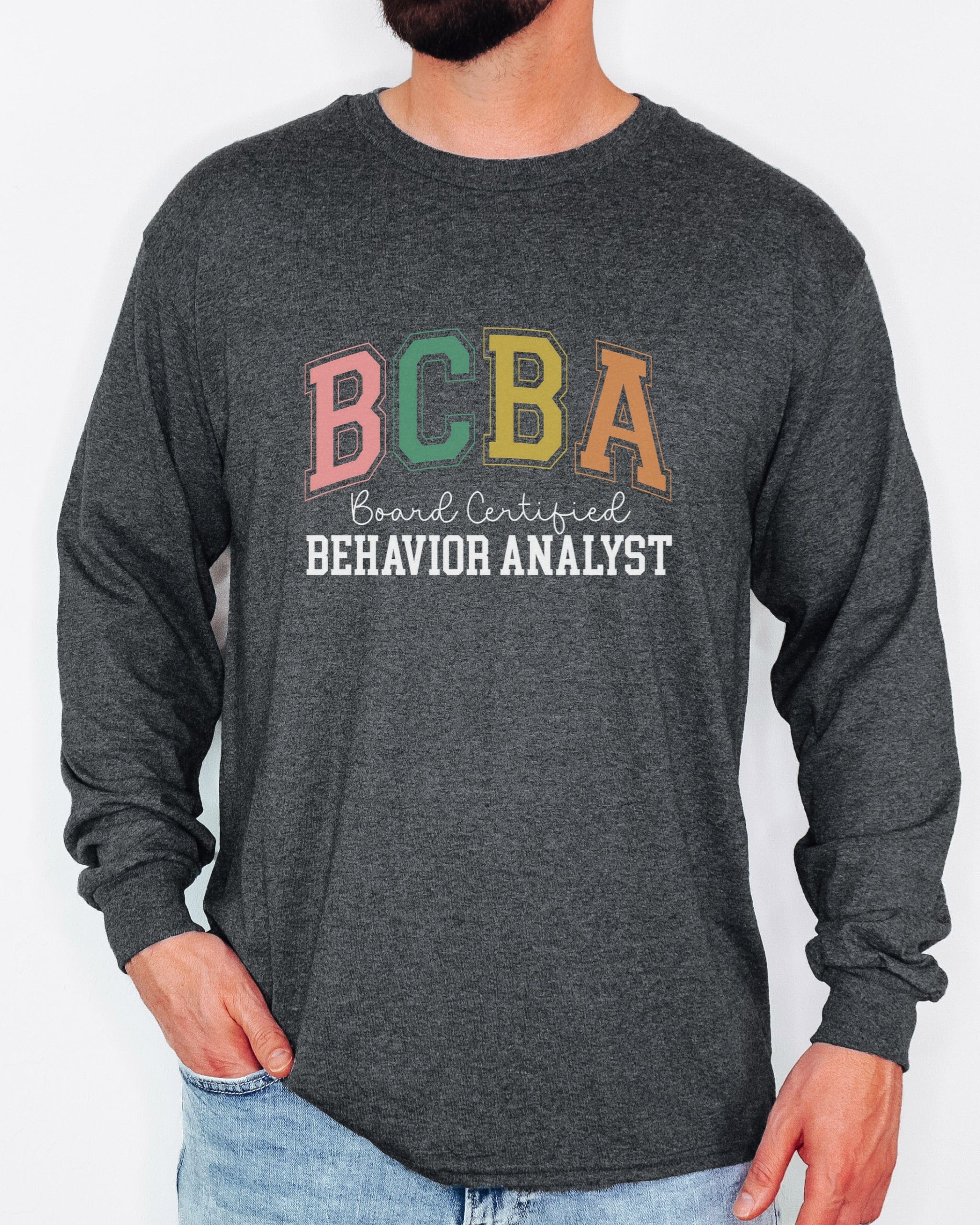 BCBA - Board Certified Behavior Analyst College Style Long Sleeve T-Shirt-Neurodiversity, ADHD & Autism Awareness & Acceptance Long-sleeve by Daily Bloom