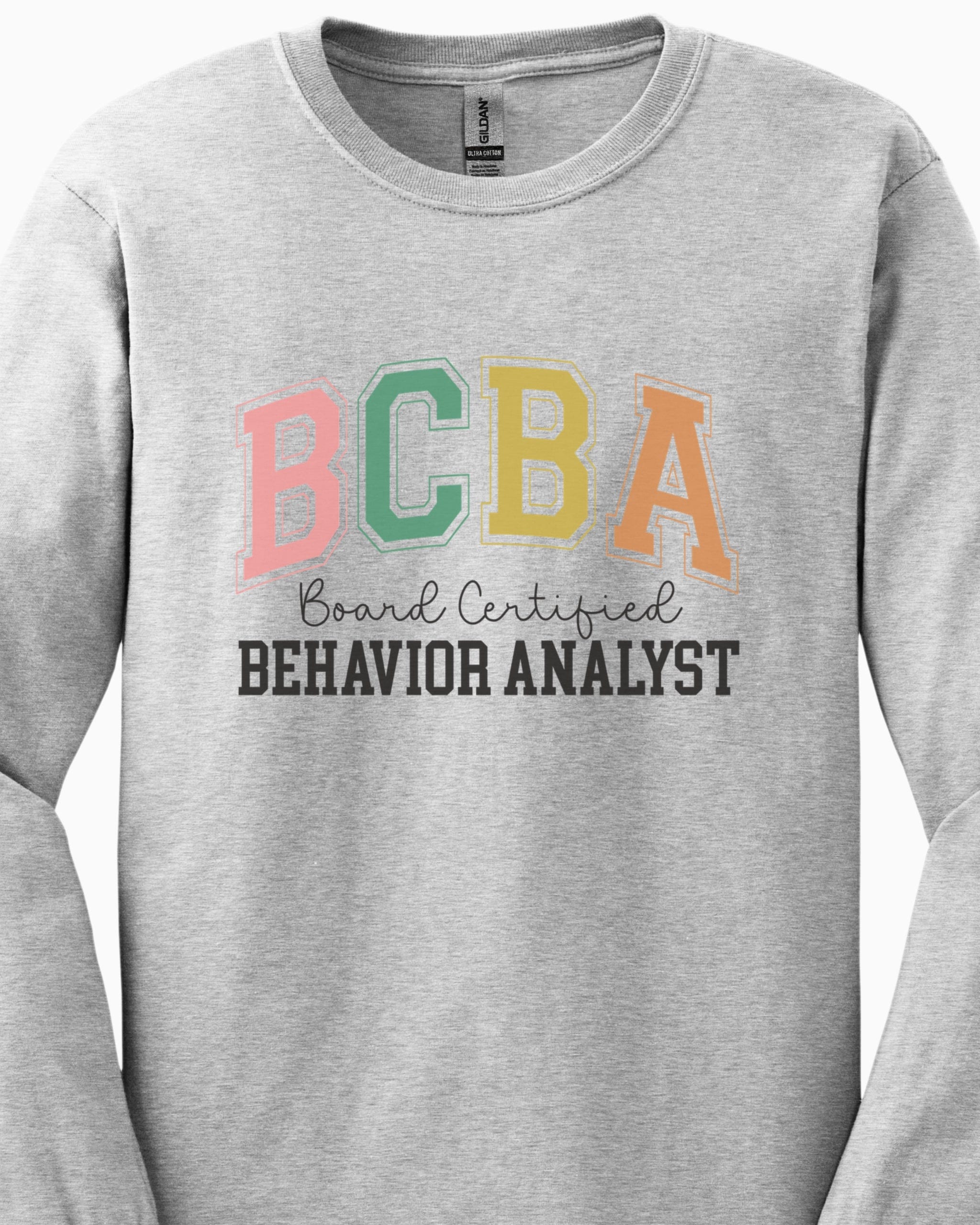 BCBA - Board Certified Behavior Analyst College Style Long Sleeve T-Shirt-Neurodiversity, ADHD & Autism Awareness & Acceptance Long-sleeve by Daily Bloom