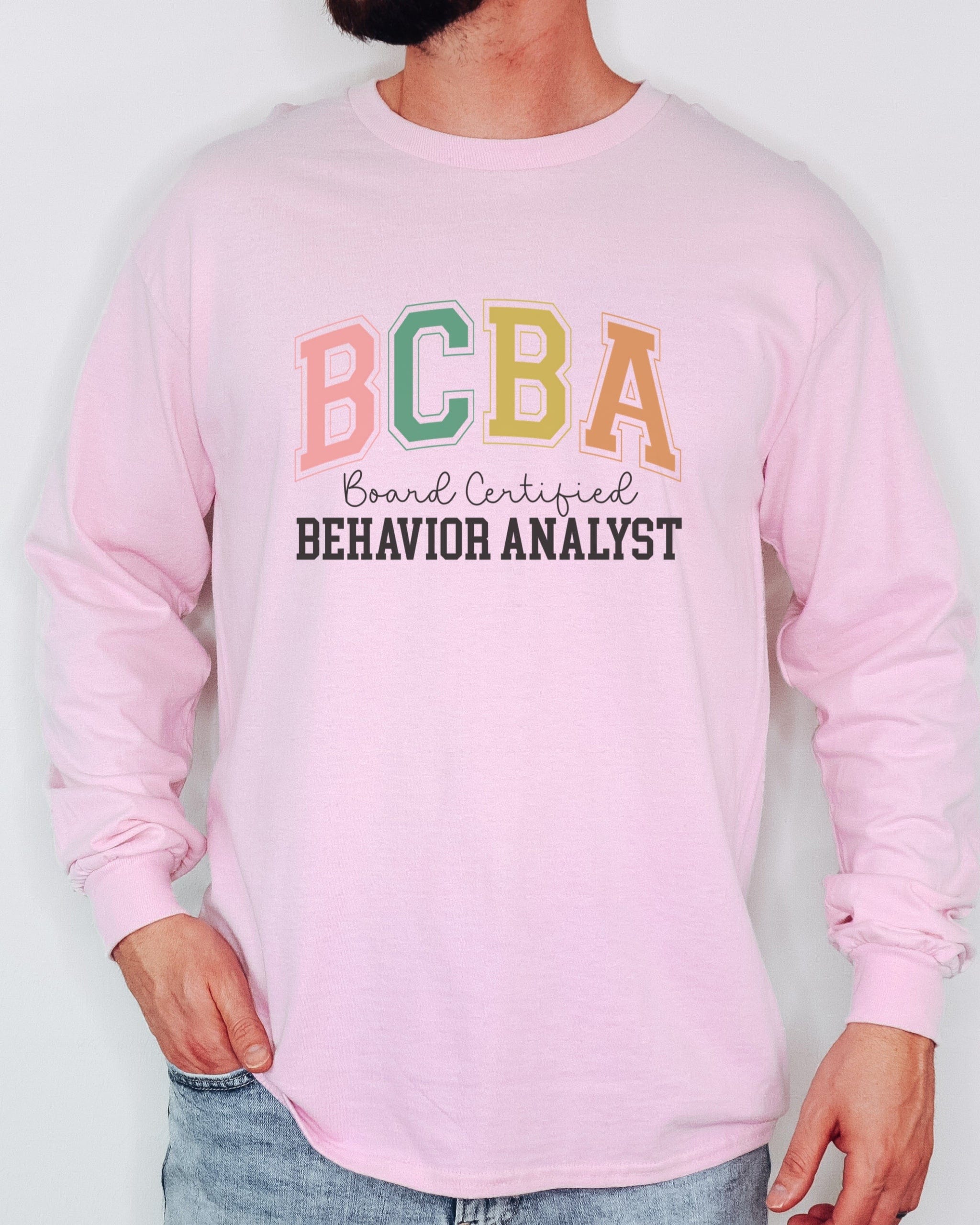 BCBA - Board Certified Behavior Analyst College Style Long Sleeve T-Shirt-Neurodiversity, ADHD & Autism Awareness & Acceptance Long-sleeve by Daily Bloom
