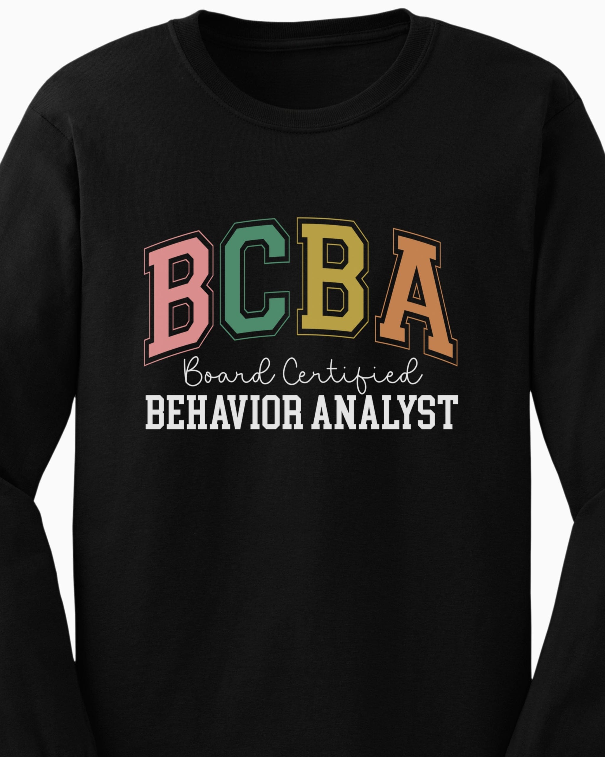 BCBA - Board Certified Behavior Analyst College Style Long Sleeve T-Shirt-Neurodiversity, ADHD & Autism Awareness & Acceptance Long-sleeve by Daily Bloom