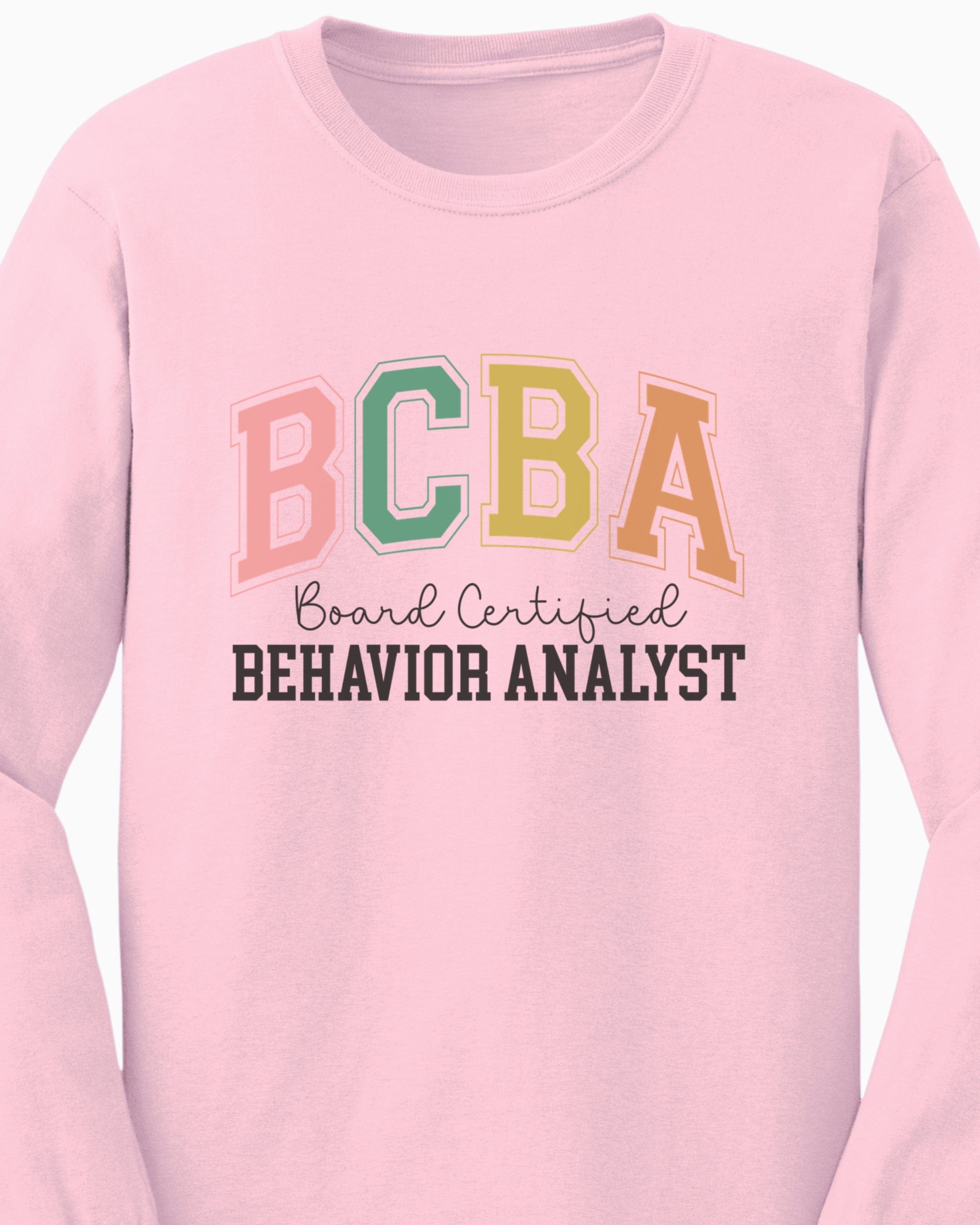 BCBA - Board Certified Behavior Analyst College Style Long Sleeve T-Shirt-Neurodiversity, ADHD & Autism Awareness & Acceptance Long-sleeve by Daily Bloom