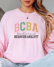 BCBA - Board Certified Behavior Analyst College Style Long Sleeve T-Shirt-Neurodiversity, ADHD & Autism Awareness & Acceptance Long-sleeve by Daily Bloom