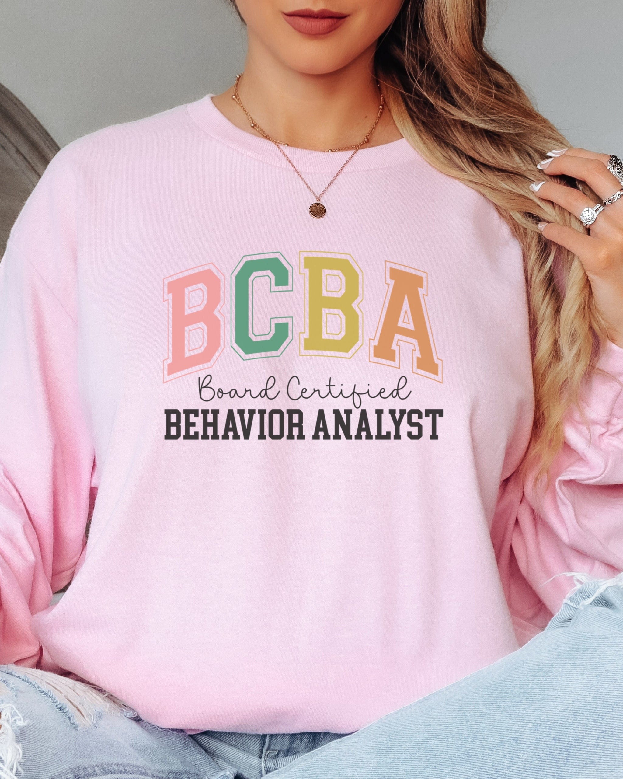 BCBA - Board Certified Behavior Analyst College Style Long Sleeve T-Shirt-Neurodiversity, ADHD & Autism Awareness & Acceptance Long-sleeve by Daily Bloom