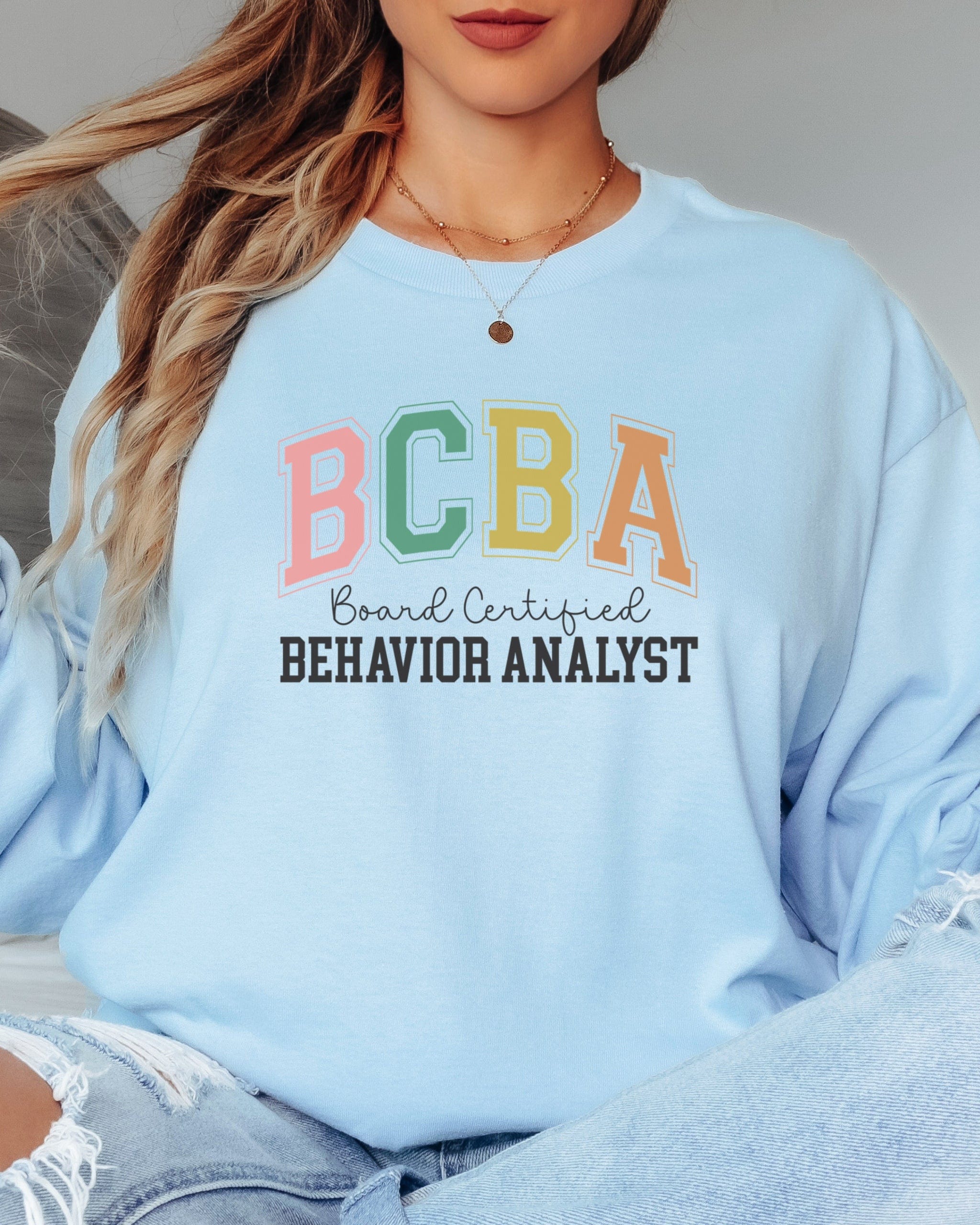 BCBA - Board Certified Behavior Analyst College Style Long Sleeve T-Shirt-Neurodiversity, ADHD & Autism Awareness & Acceptance Long-sleeve by Daily Bloom