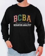 BCBA - Board Certified Behavior Analyst College Style Long Sleeve T-Shirt-Neurodiversity, ADHD & Autism Awareness & Acceptance Long-sleeve by Daily Bloom