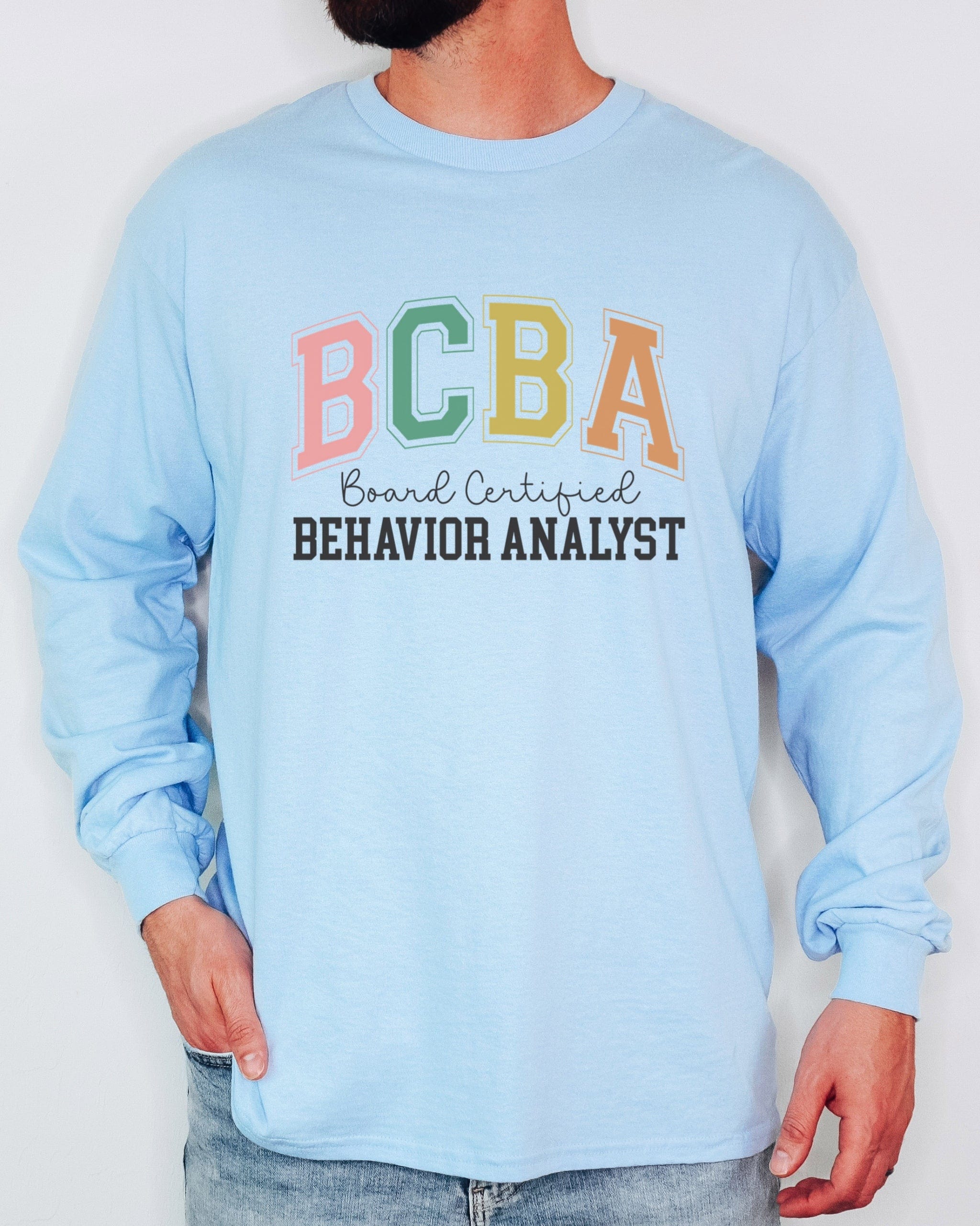 BCBA - Board Certified Behavior Analyst College Style Long Sleeve T-Shirt-Neurodiversity, ADHD & Autism Awareness & Acceptance Long-sleeve by Daily Bloom