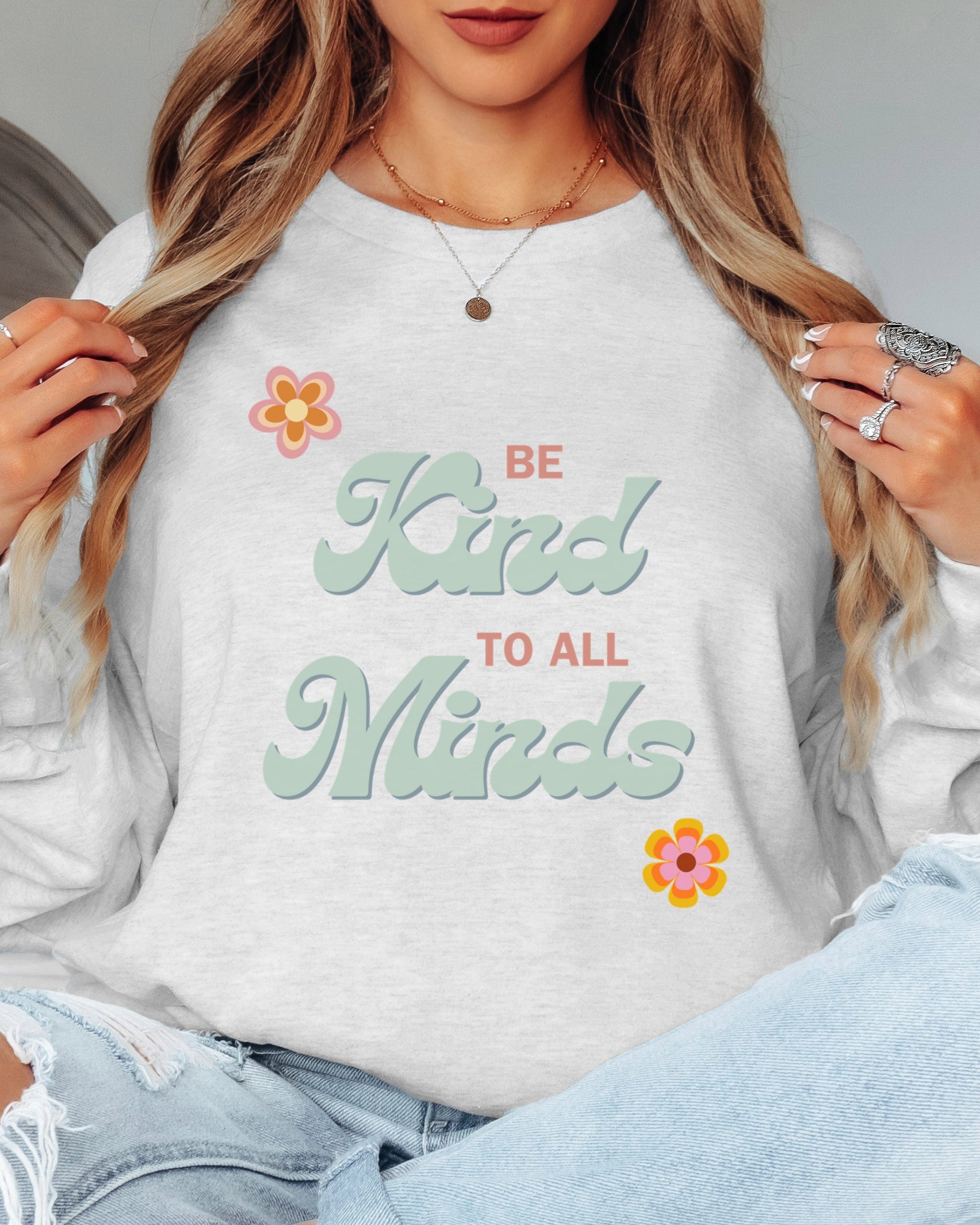 Be Kind to All Minds Long Sleeve T-Shirt-Neurodiversity, ADHD & Autism Awareness & Acceptance Long-sleeve by Daily Bloom
