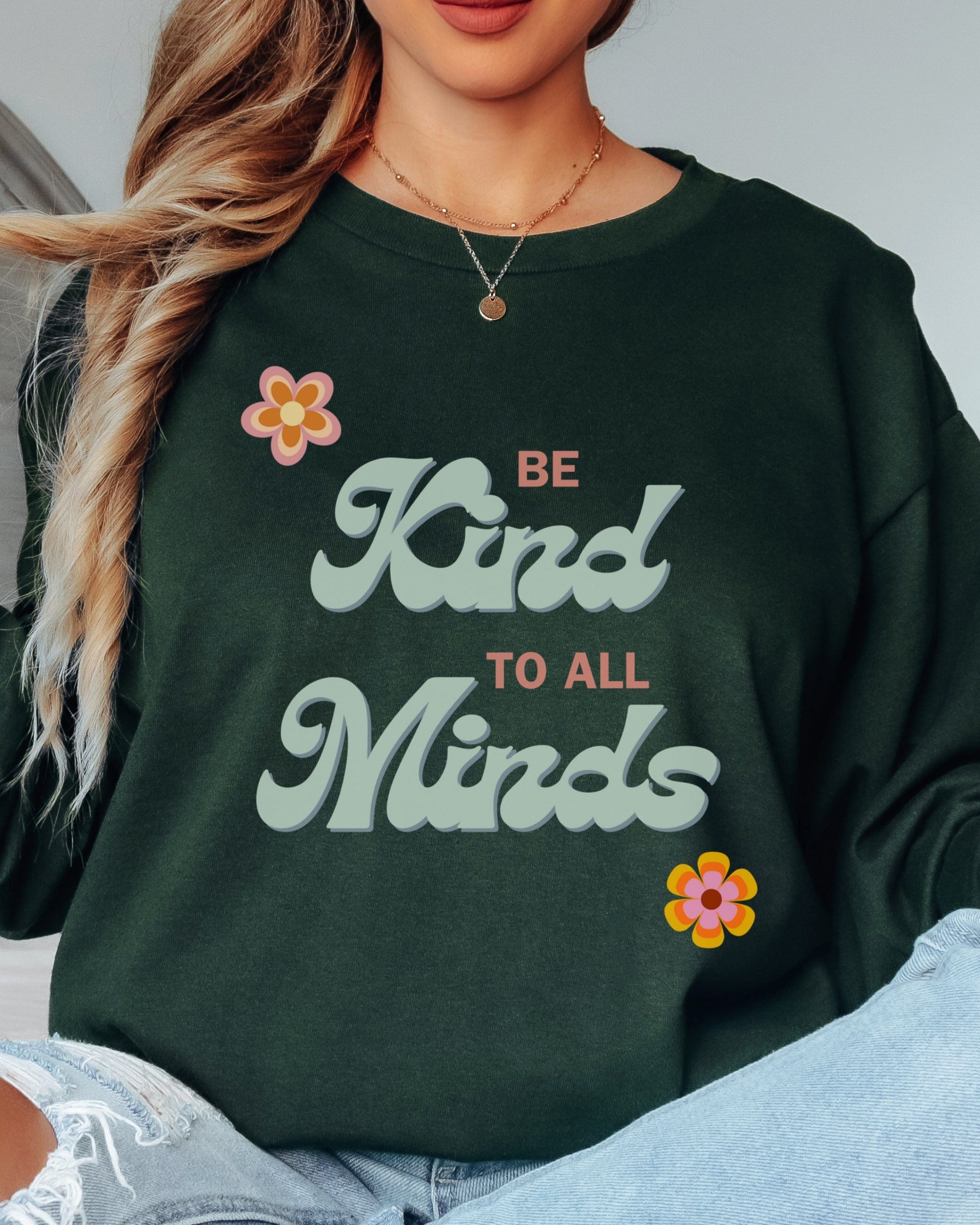 Be Kind to All Minds Long Sleeve T-Shirt-Neurodiversity, ADHD & Autism Awareness & Acceptance Long-sleeve by Daily Bloom