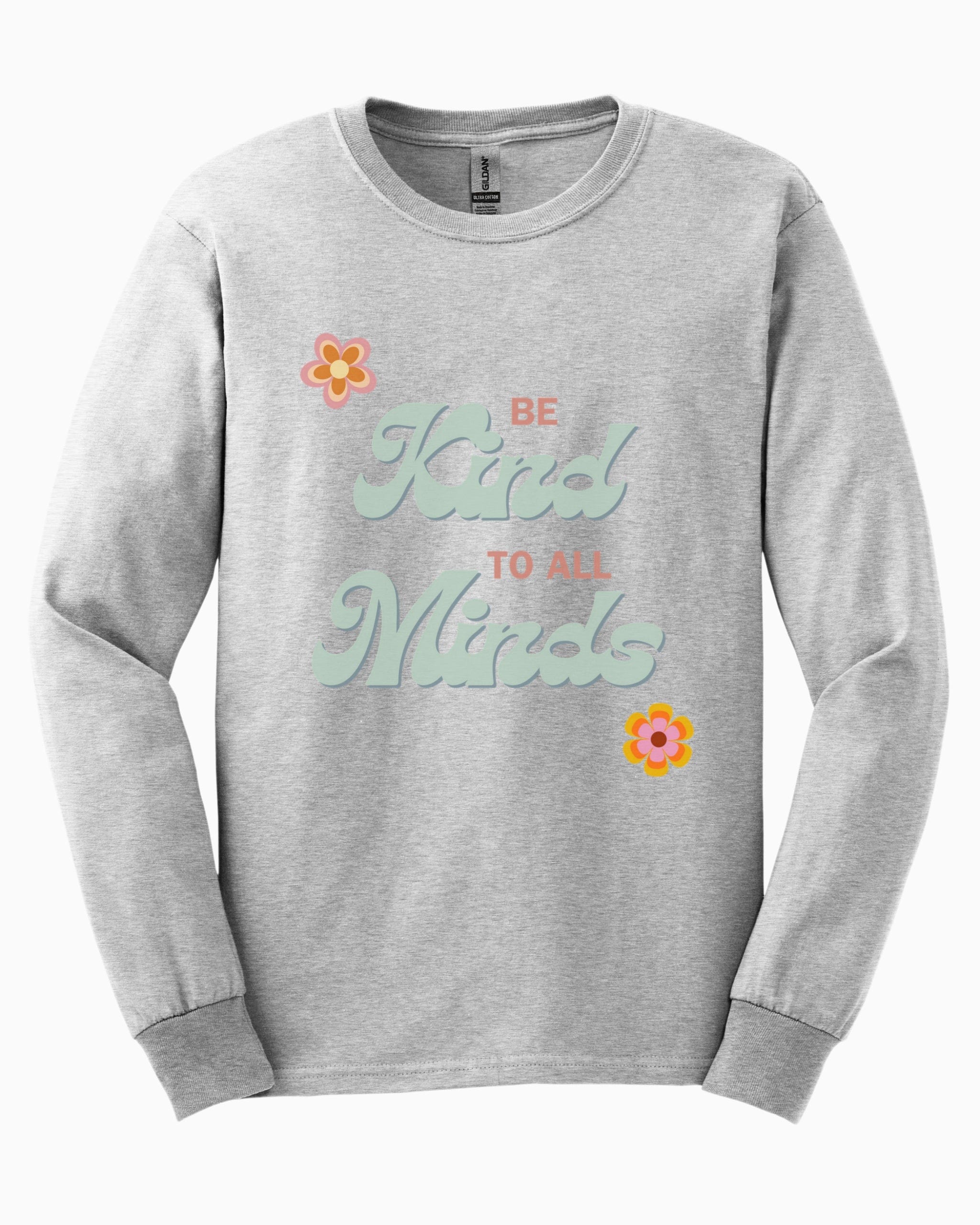 Be Kind to All Minds Long Sleeve T-Shirt-Ash-Neurodiversity, ADHD & Autism Awareness & Acceptance Long-sleeve by Daily Bloom