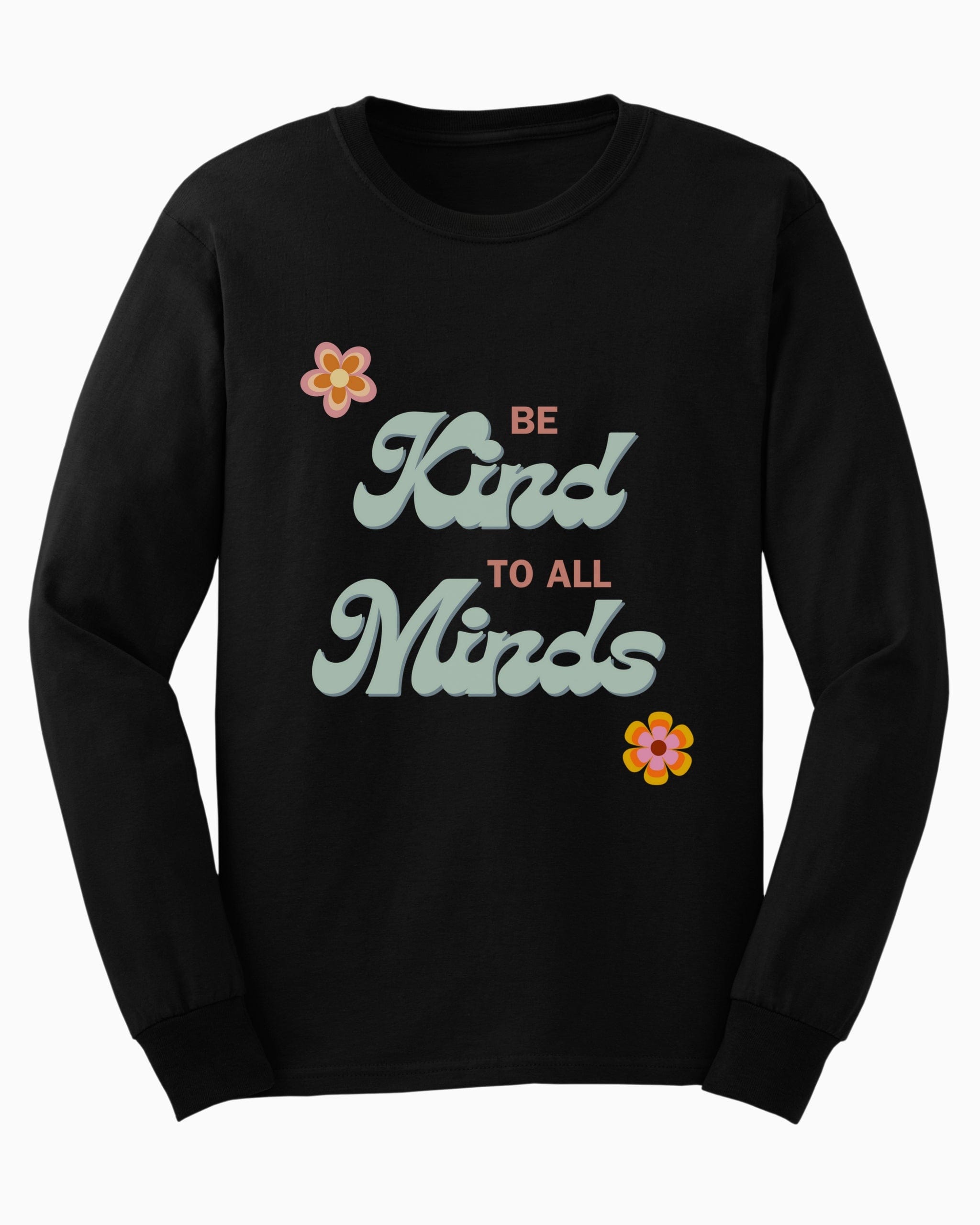 Be Kind to All Minds Long Sleeve T-Shirt-Black-Neurodiversity, ADHD & Autism Awareness & Acceptance Long-sleeve by Daily Bloom