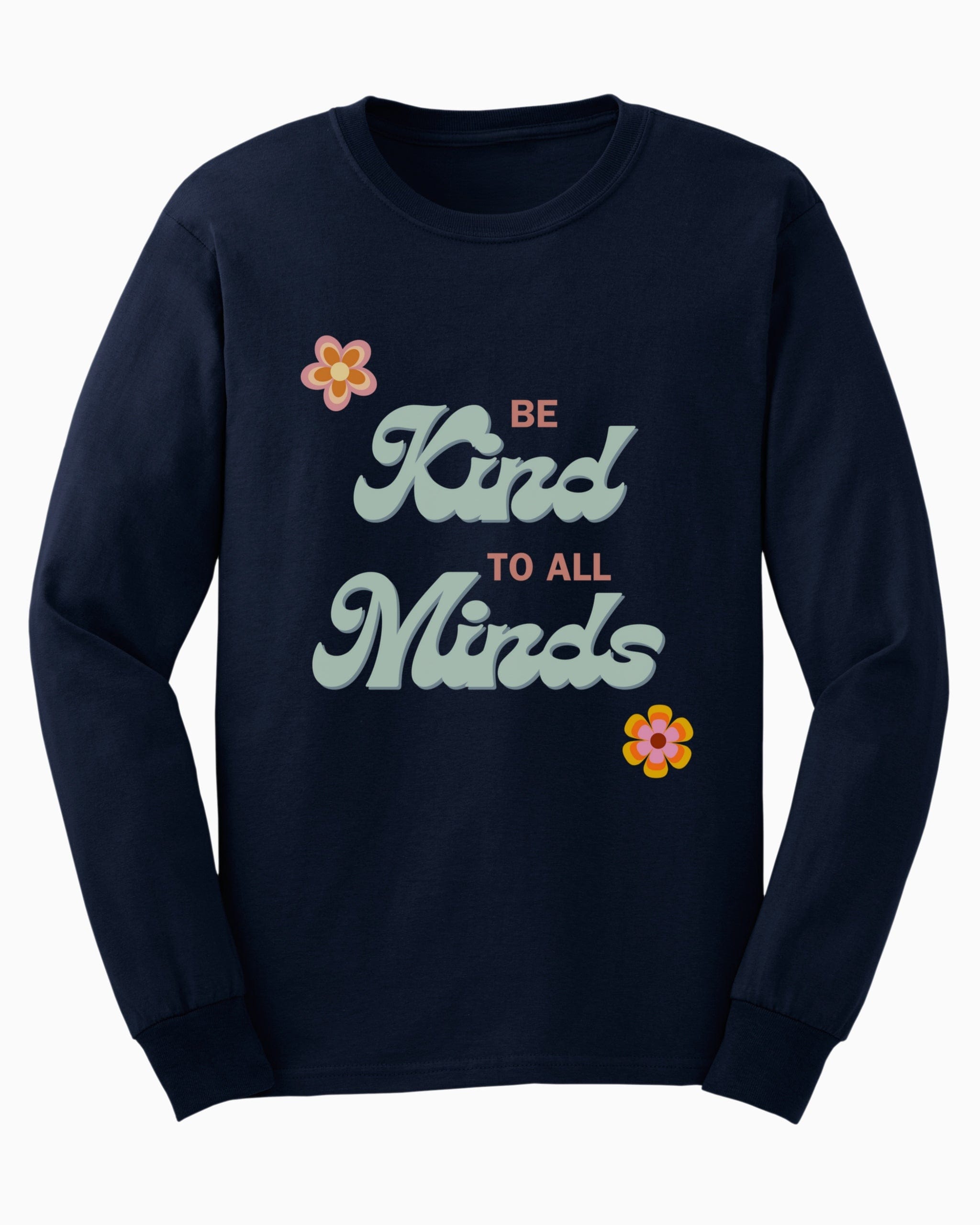 Be Kind to All Minds Long Sleeve T-Shirt-Navy-Neurodiversity, ADHD & Autism Awareness & Acceptance Long-sleeve by Daily Bloom