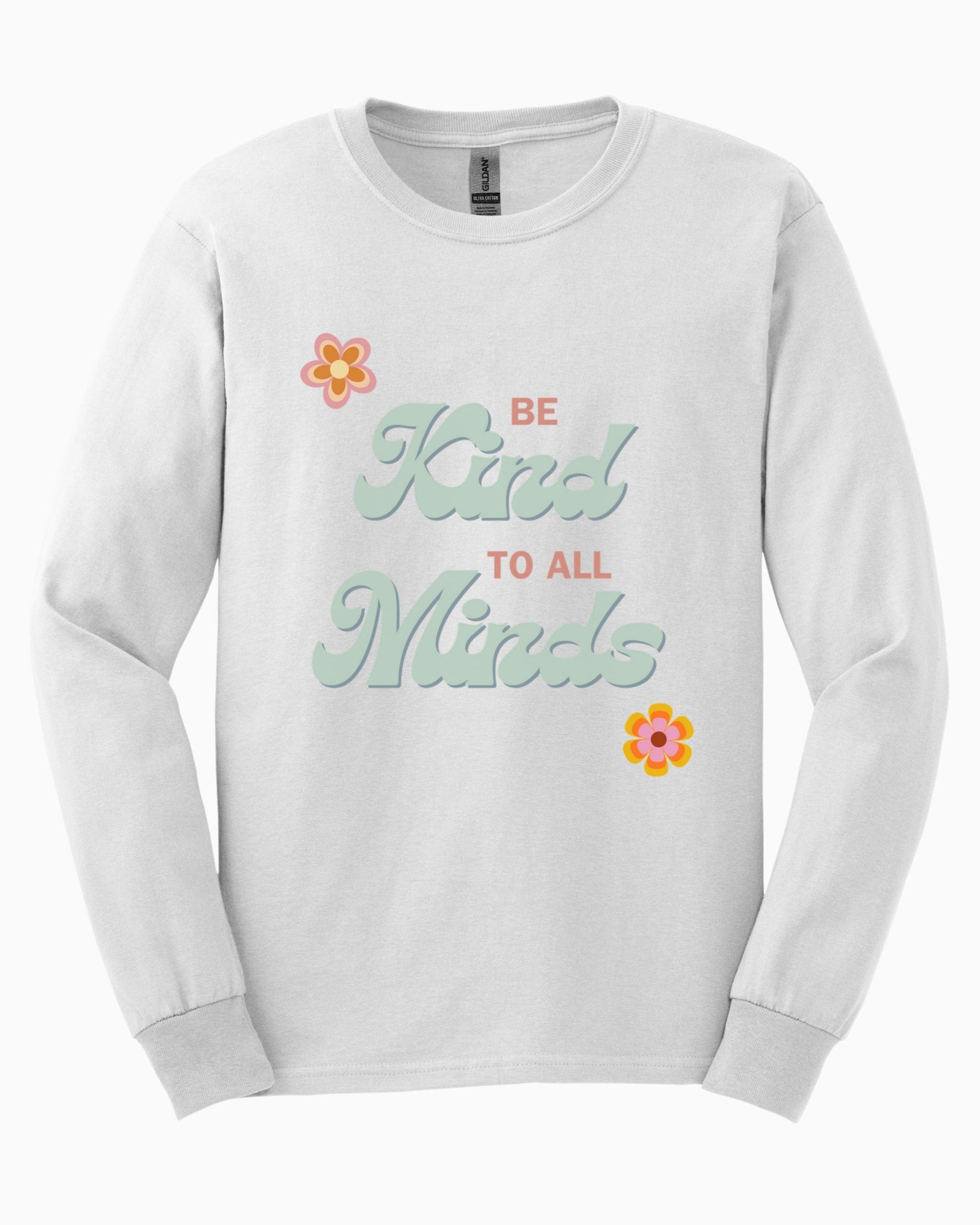 Be Kind to All Minds Long Sleeve T-Shirt-White-Neurodiversity, ADHD & Autism Awareness & Acceptance Long-sleeve by Daily Bloom