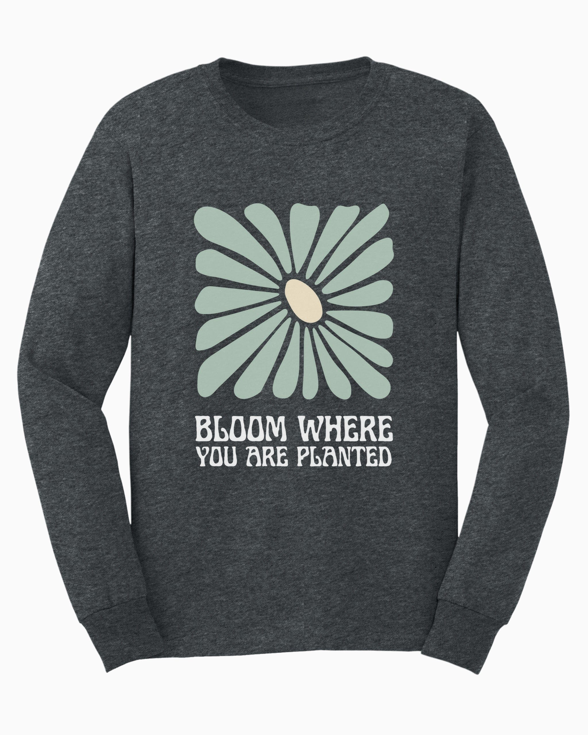 Bloom Where You Are Planted Long Sleeve T-Shirt-Dark Heather-Neurodiversity, ADHD & Autism Awareness & Acceptance Long-sleeve by Daily Bloom