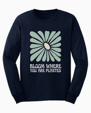 Bloom Where You Are Planted Long Sleeve T-Shirt-Navy-Neurodiversity, ADHD & Autism Awareness & Acceptance Long-sleeve by Daily Bloom