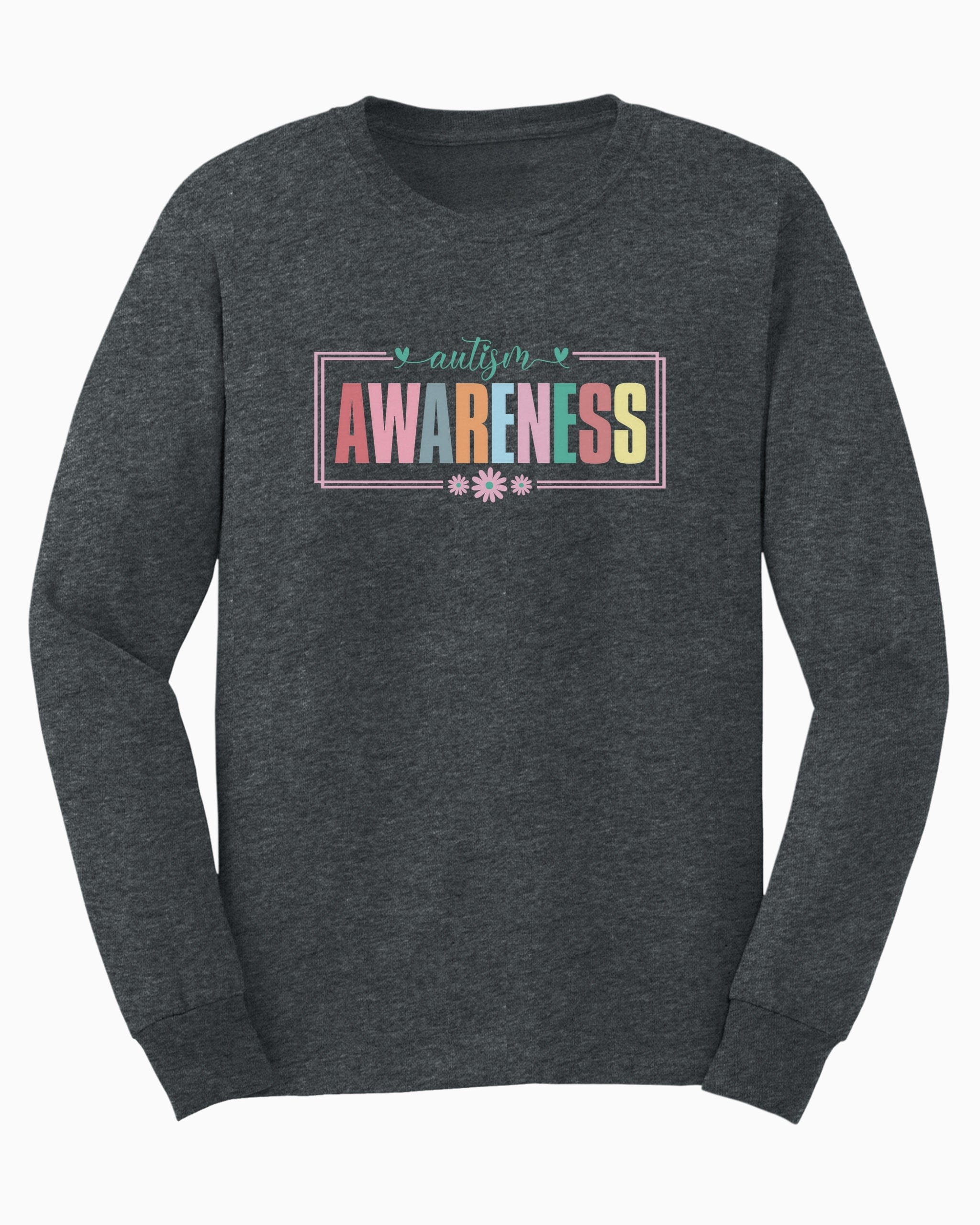 Bright Blooms for Autism Awareness Long Sleeve T-Shirt-Dark Heather-Neurodiversity, ADHD & Autism Awareness & Acceptance Long-sleeve by Daily Bloom