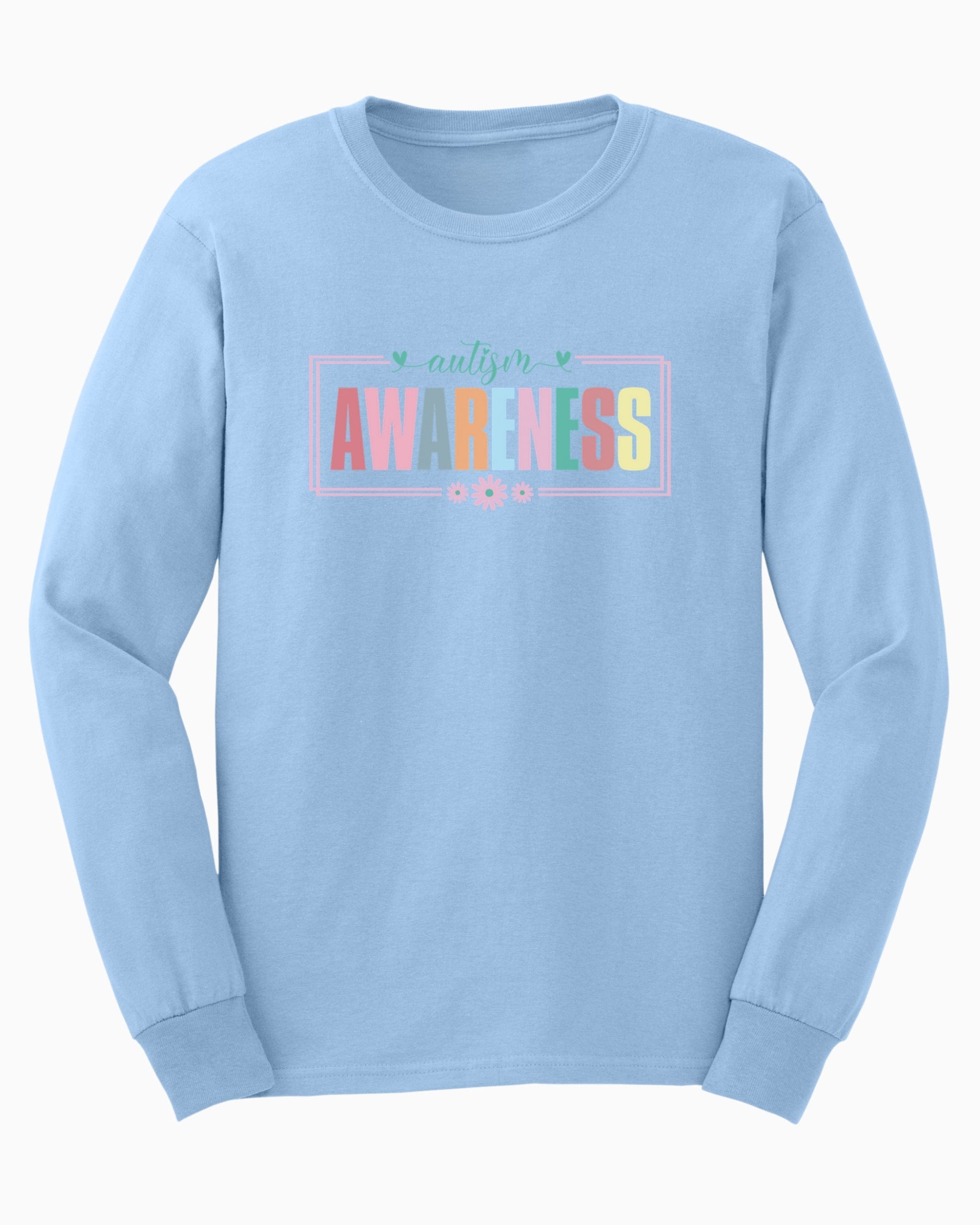 Bright Blooms for Autism Awareness Long Sleeve T-Shirt-Light Blue-Neurodiversity, ADHD & Autism Awareness & Acceptance Long-sleeve by Daily Bloom