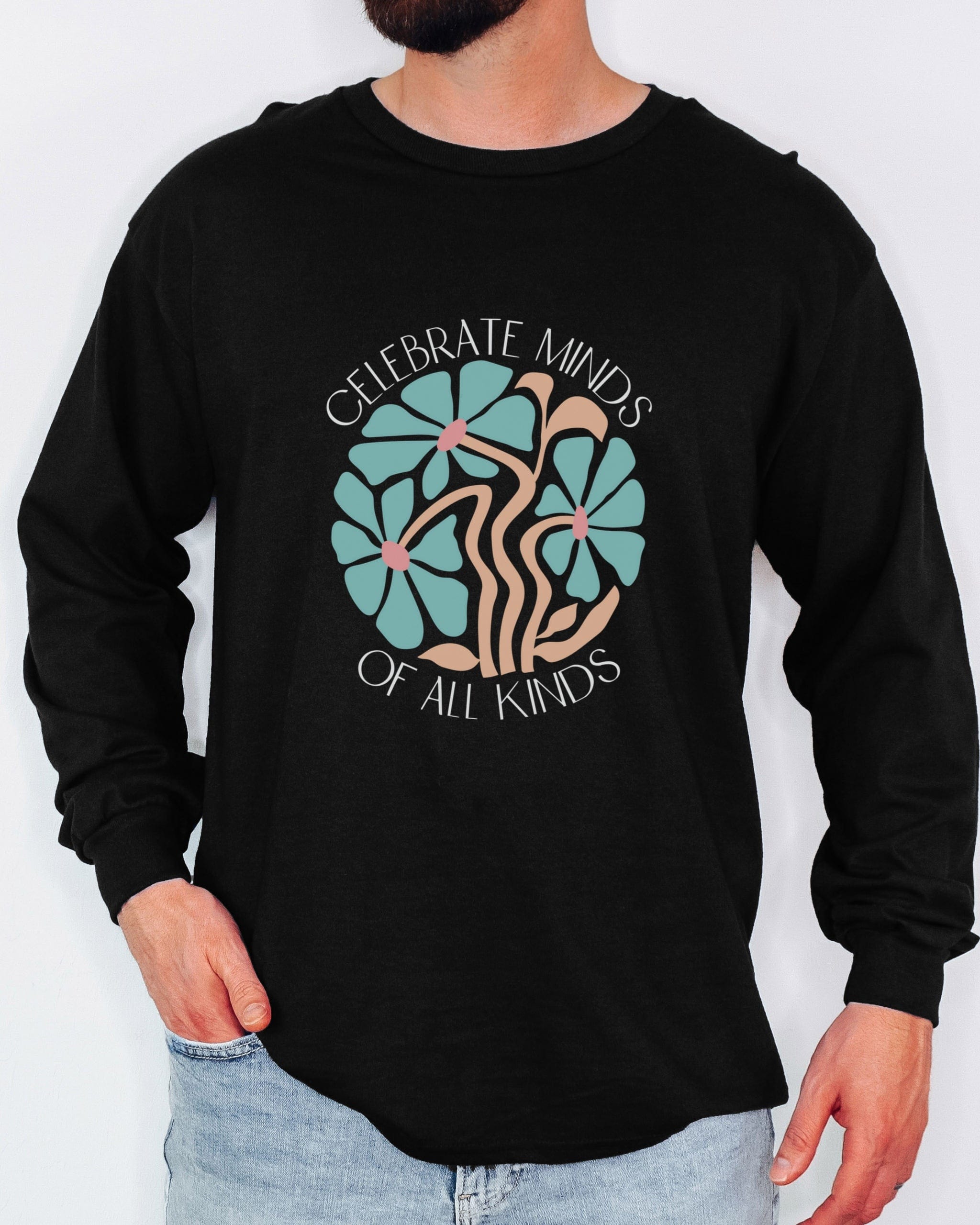 Celebrate Minds Of All Kinds Long Sleeve T-Shirt-Neurodiversity, ADHD & Autism Awareness & Acceptance Long-sleeve by Daily Bloom