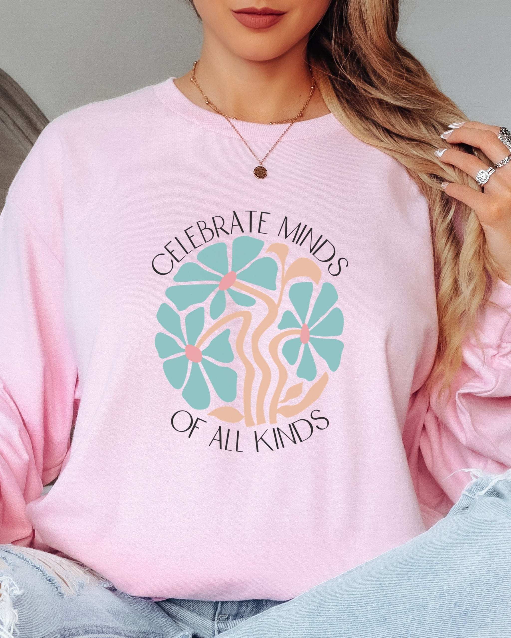 Celebrate Minds Of All Kinds Long Sleeve T-Shirt-Neurodiversity, ADHD & Autism Awareness & Acceptance Long-sleeve by Daily Bloom