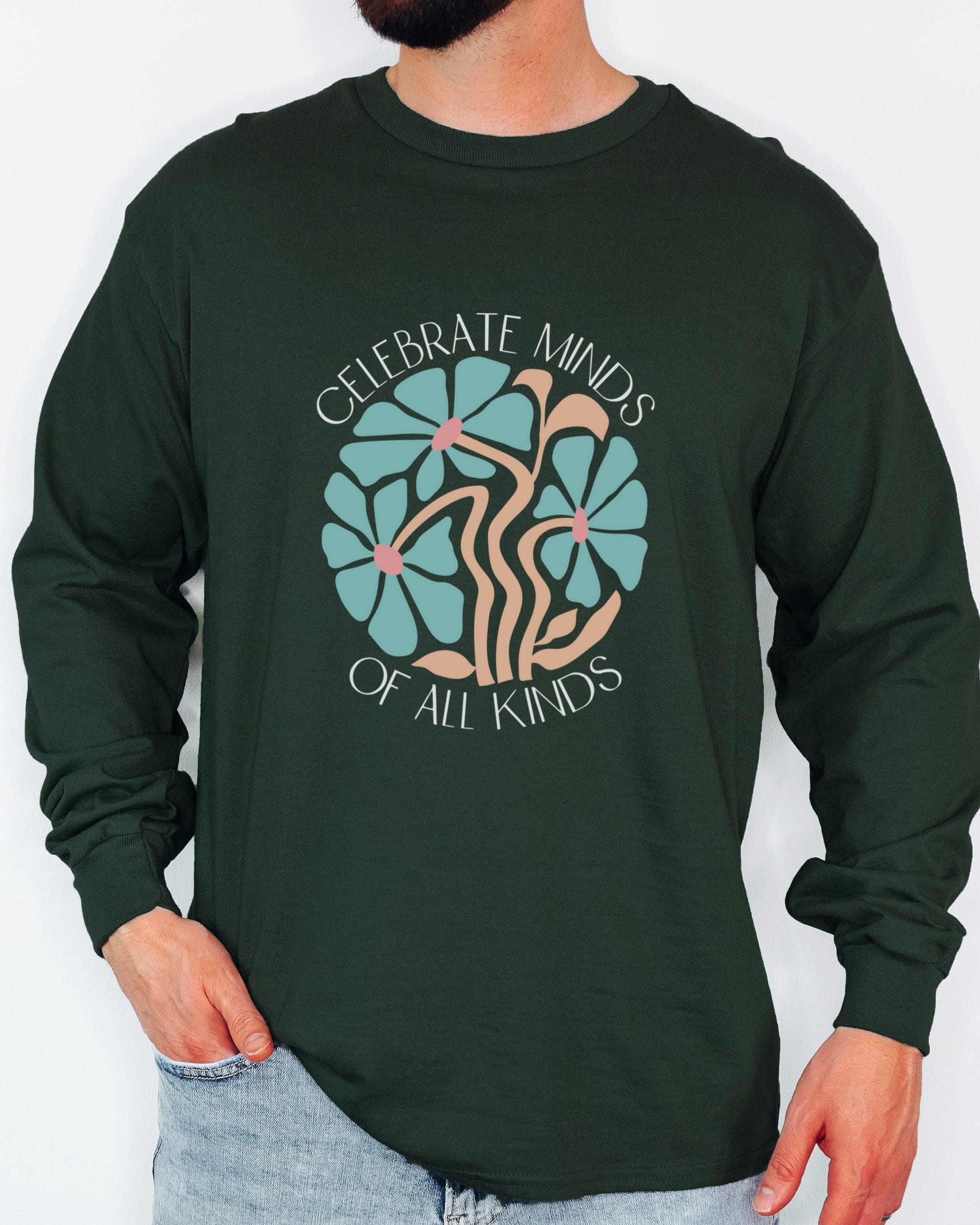 Celebrate Minds Of All Kinds Long Sleeve T-Shirt-Neurodiversity, ADHD & Autism Awareness & Acceptance Long-sleeve by Daily Bloom