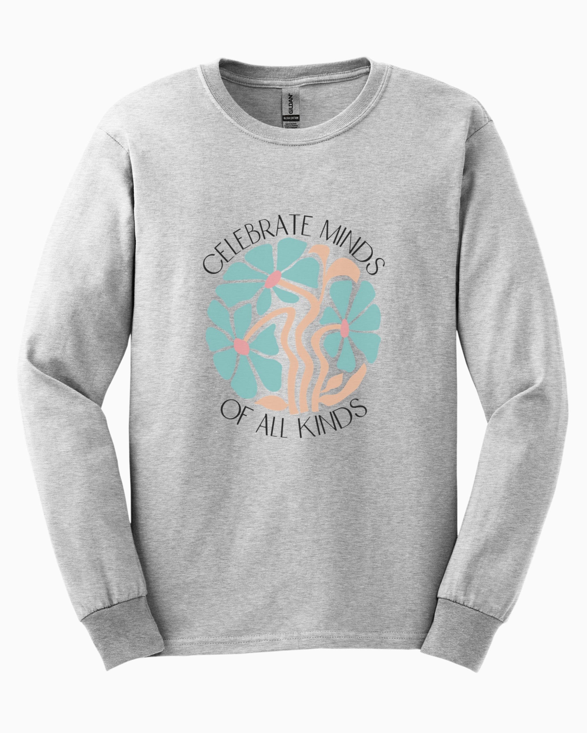 Celebrate Minds Of All Kinds Long Sleeve T-Shirt-Ash-Neurodiversity, ADHD & Autism Awareness & Acceptance Long-sleeve by Daily Bloom