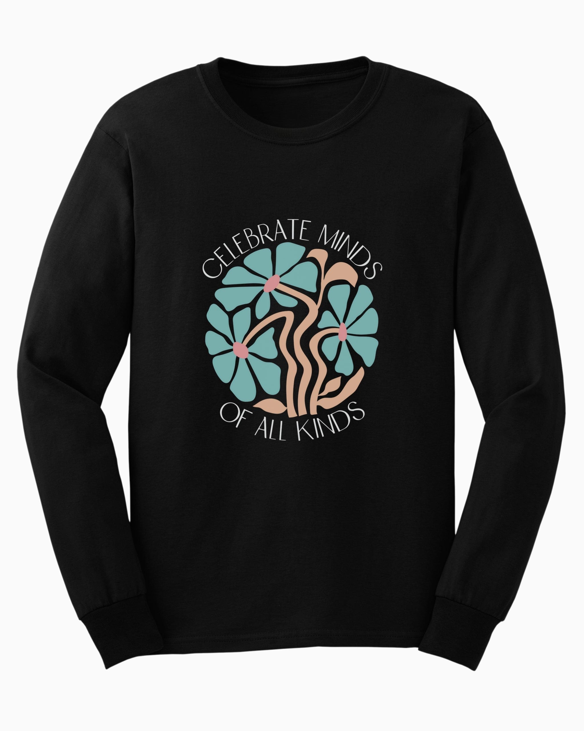 Celebrate Minds Of All Kinds Long Sleeve T-Shirt-Black-Neurodiversity, ADHD & Autism Awareness & Acceptance Long-sleeve by Daily Bloom