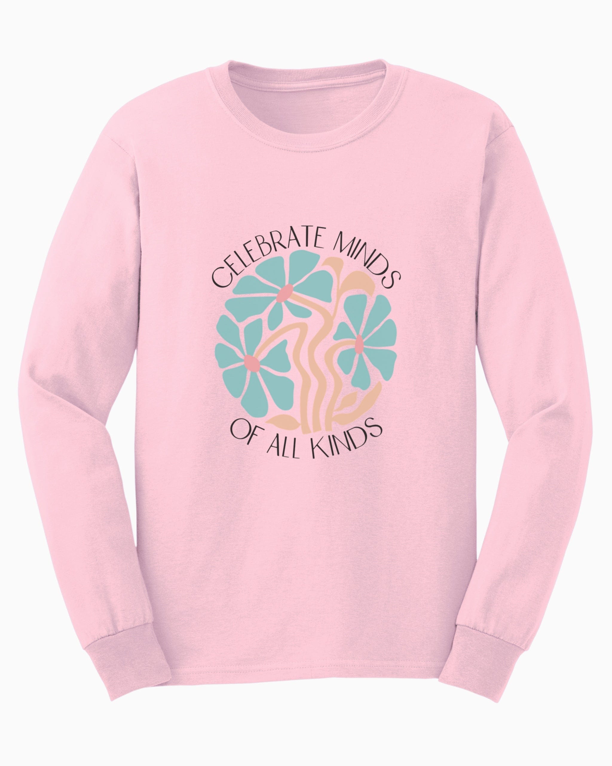 Celebrate Minds Of All Kinds Long Sleeve T-Shirt-Light Pink-Neurodiversity, ADHD & Autism Awareness & Acceptance Long-sleeve by Daily Bloom