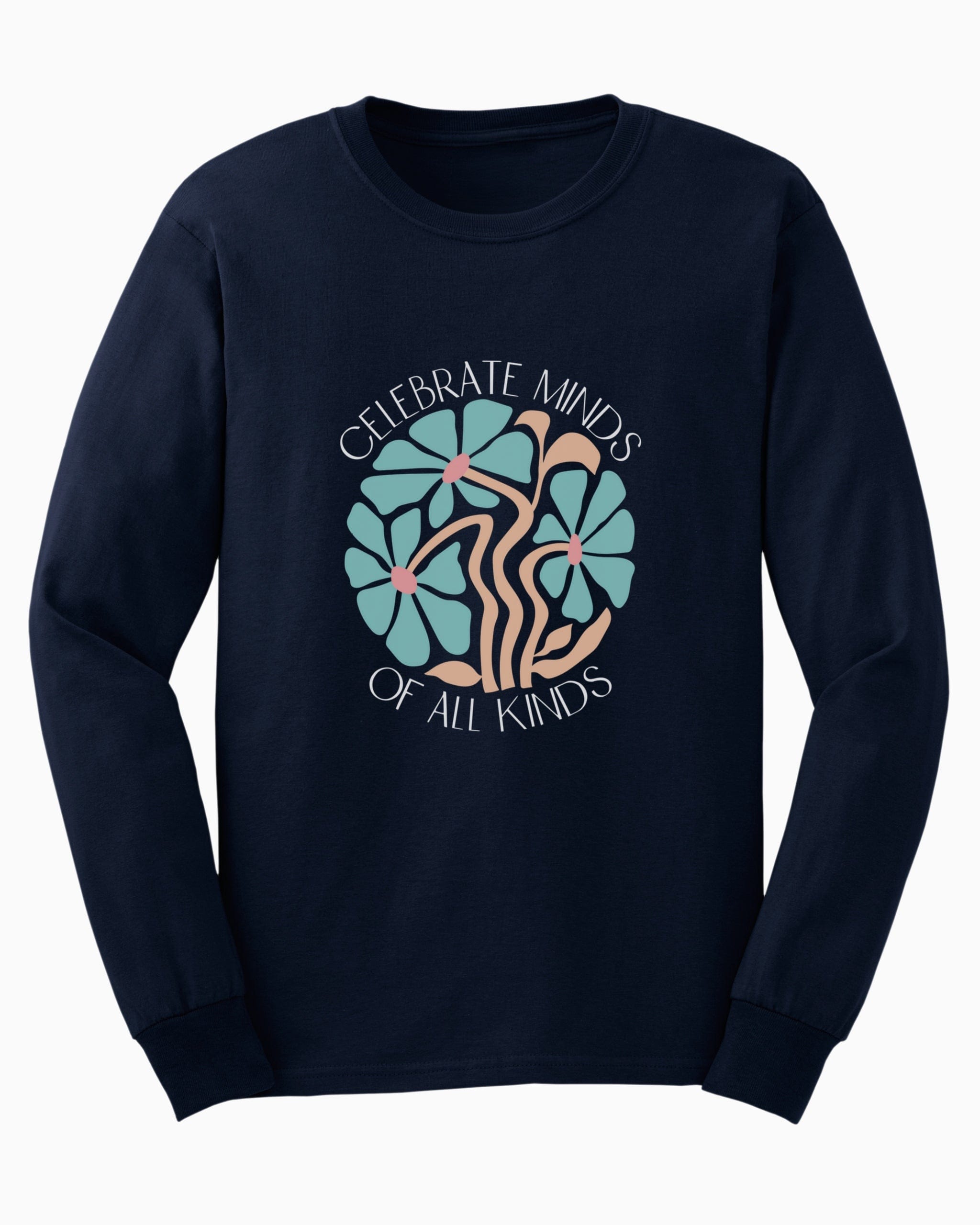 Celebrate Minds Of All Kinds Long Sleeve T-Shirt-Navy-Neurodiversity, ADHD & Autism Awareness & Acceptance Long-sleeve by Daily Bloom