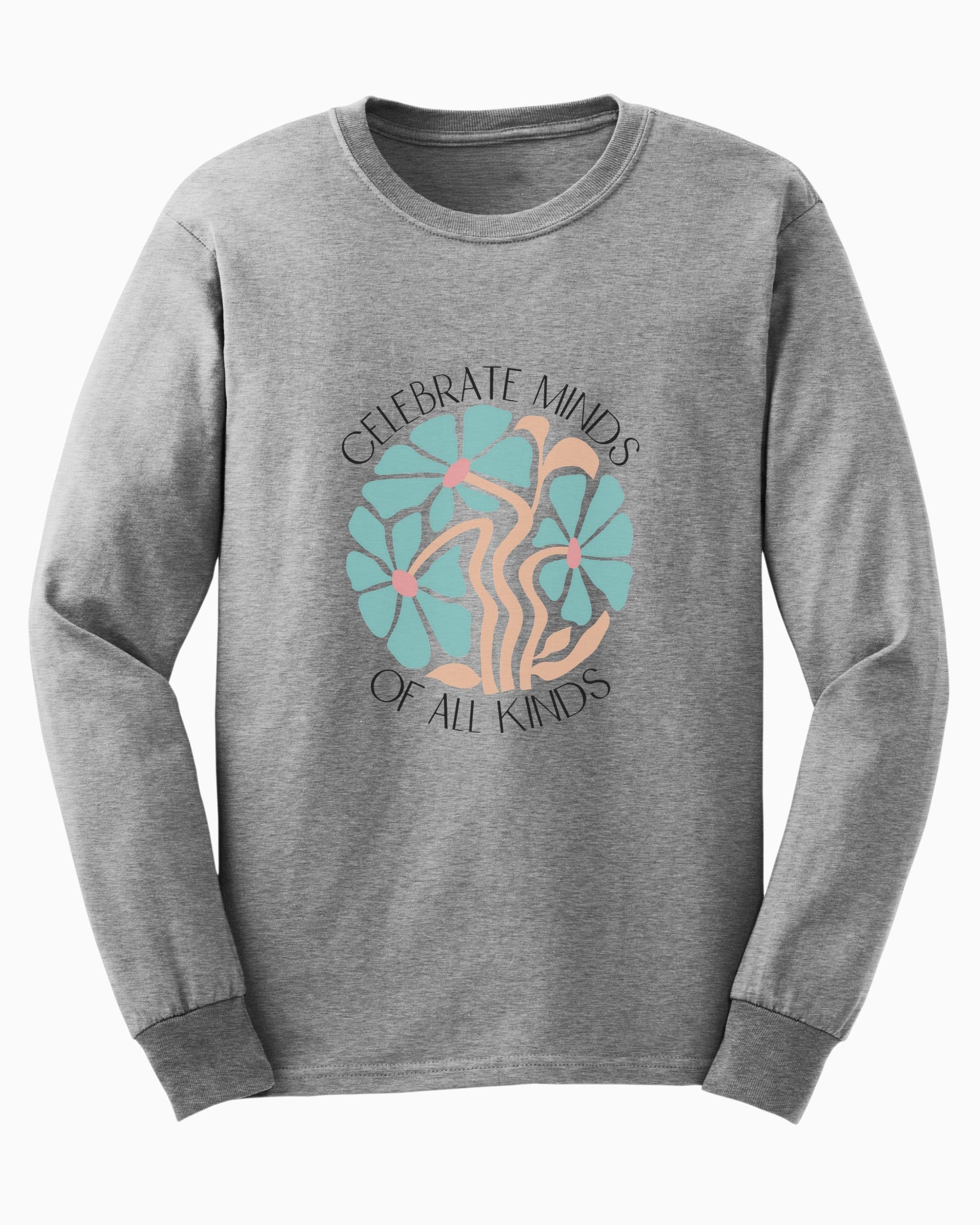 Celebrate Minds Of All Kinds Long Sleeve T-Shirt-Sport Grey-Neurodiversity, ADHD & Autism Awareness & Acceptance Long-sleeve by Daily Bloom