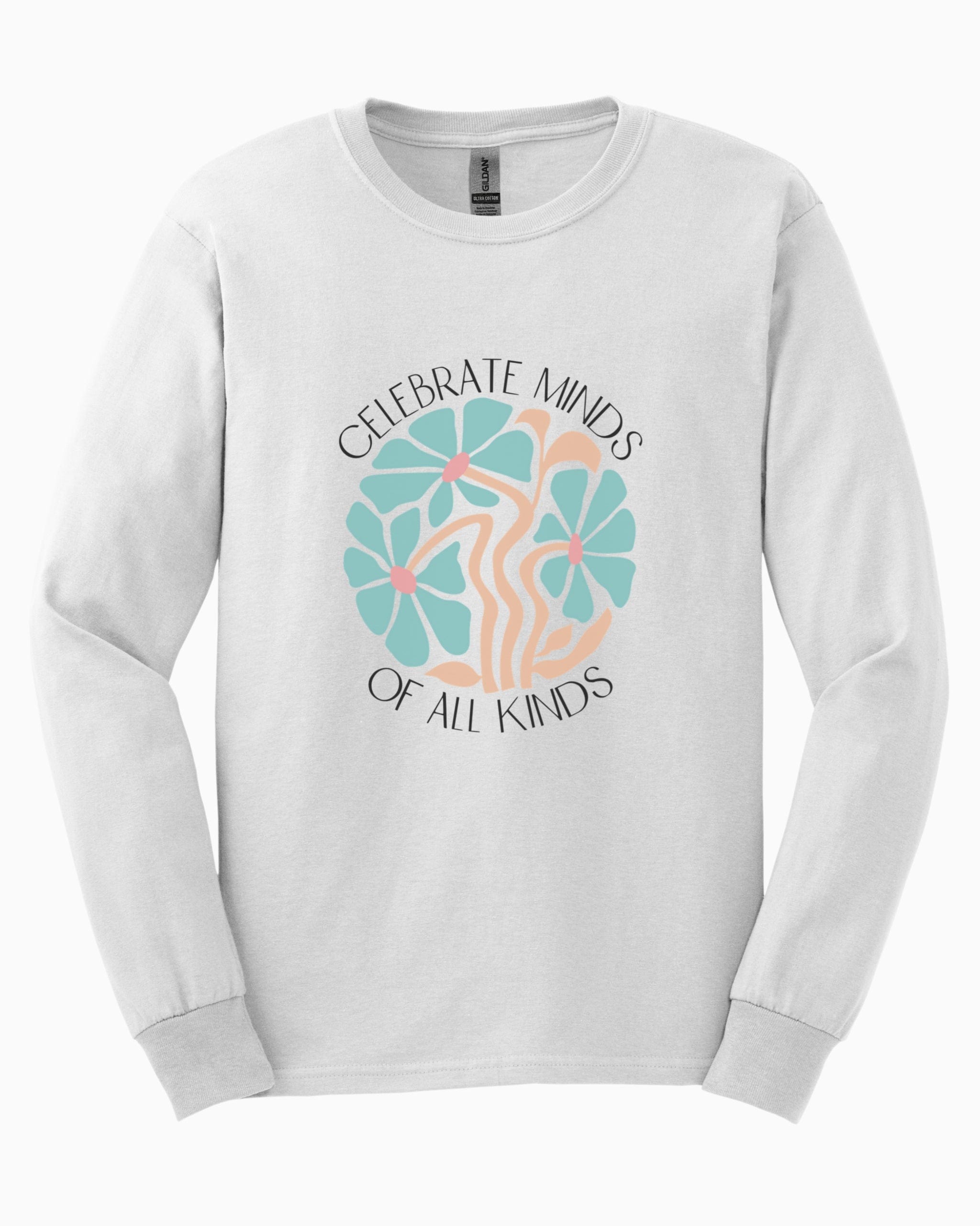 Celebrate Minds Of All Kinds Long Sleeve T-Shirt-White-Neurodiversity, ADHD & Autism Awareness & Acceptance Long-sleeve by Daily Bloom