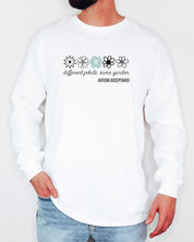 Different Petals Same Garden Flower Sketches Long Sleeve T-Shirt-Neurodiversity, ADHD & Autism Awareness & Acceptance Long-sleeve by Daily Bloom